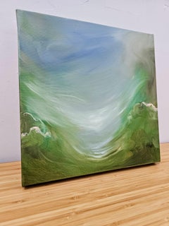 Valley of the Deer - Small green flowy abstract landscape painting