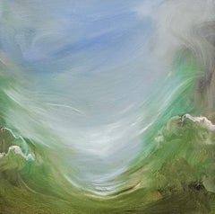Valley of the Deer - Small green flowy abstract landscape painting