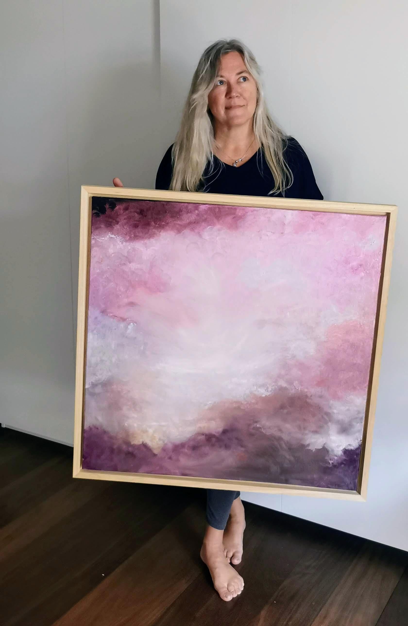 Le lever de Vénus - peinture de ciel abstraite rose et dorée en vente 8