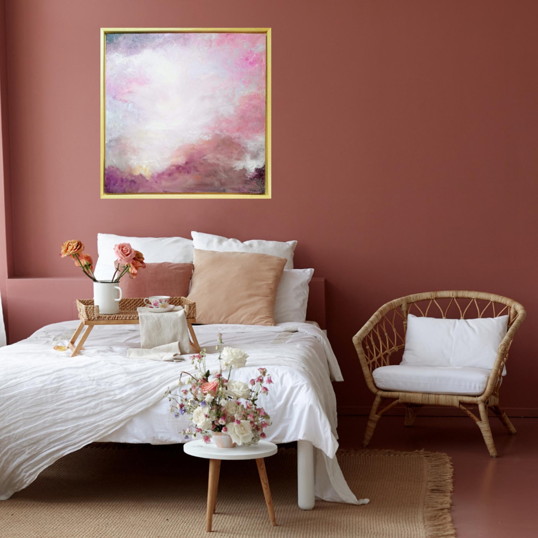 Le lever de Vénus - peinture de ciel abstraite rose et dorée en vente 1