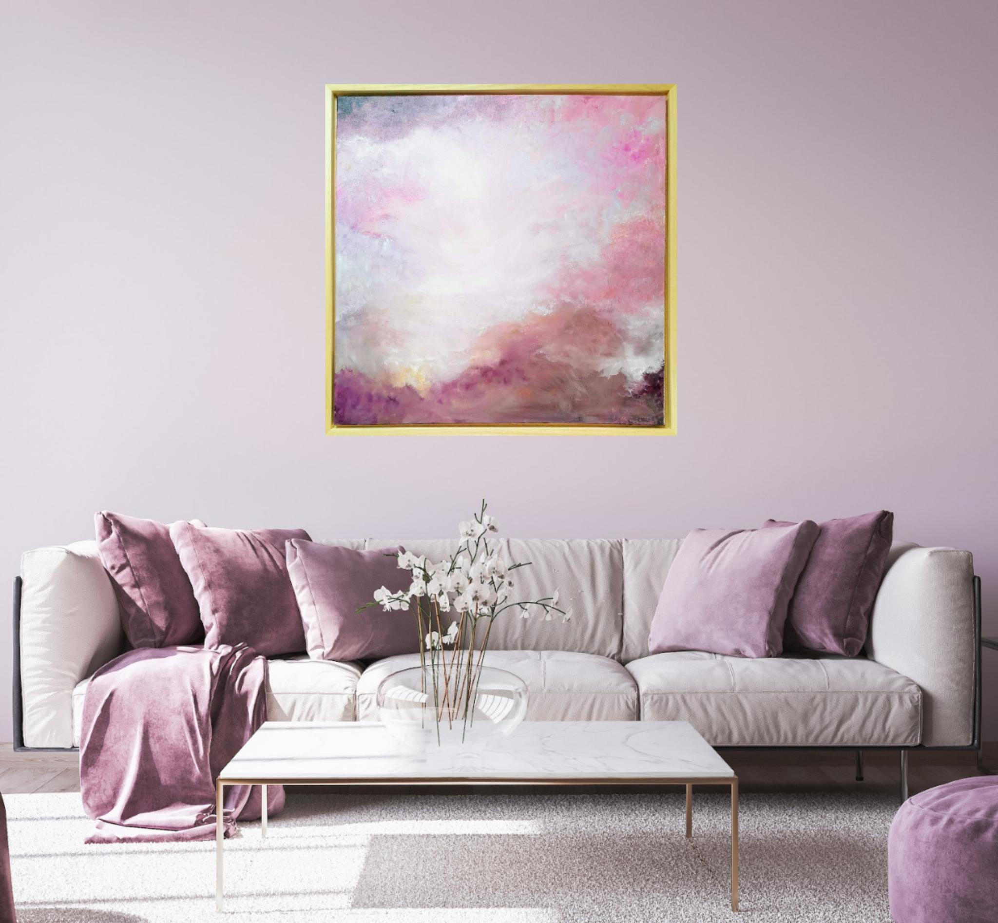 Le lever de Vénus - peinture de ciel abstraite rose et dorée en vente 2