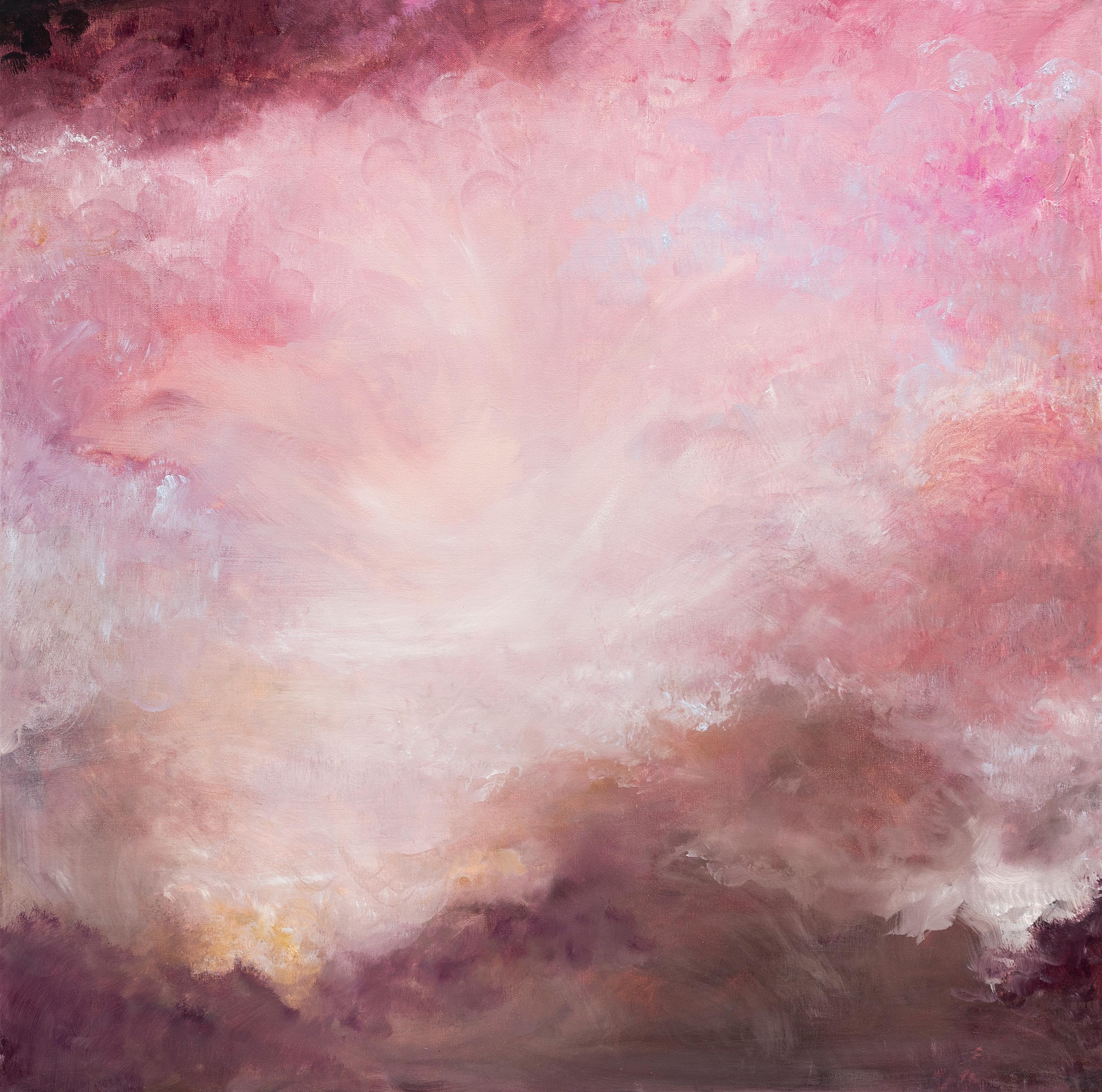 Jennifer L. Baker Abstract Painting - Venus sunrise - soft pink and gold abstract sky painting