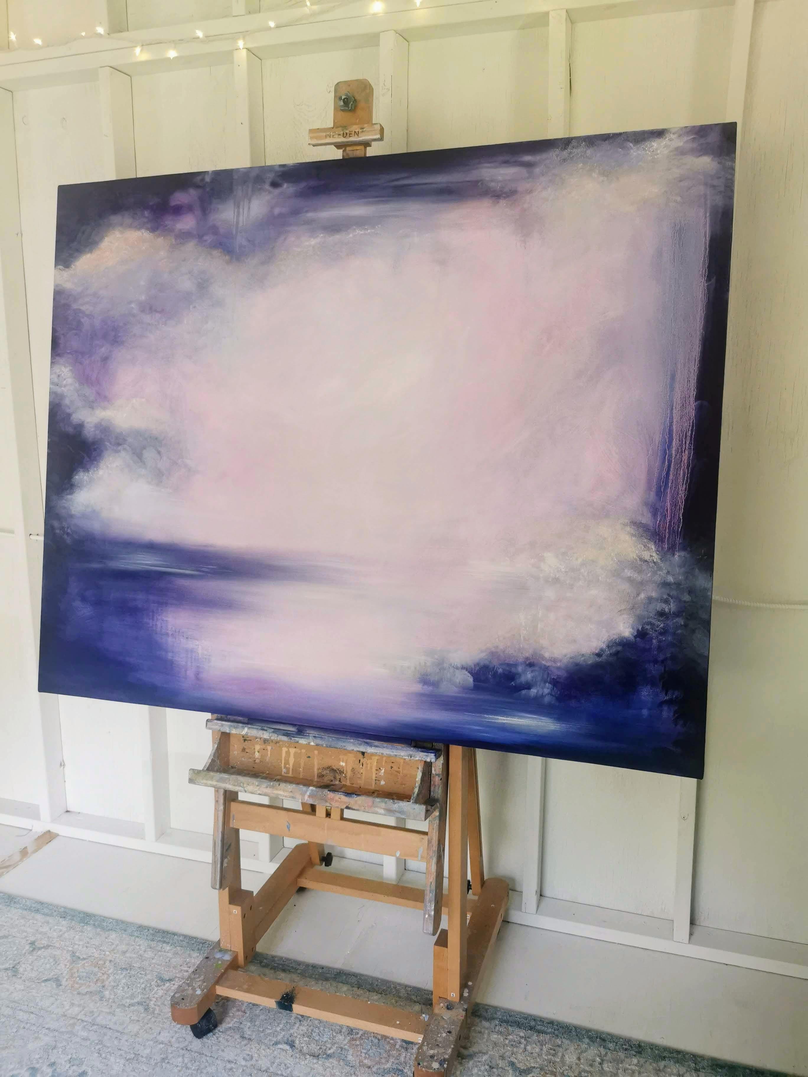 Violet night of the soul - Large violet abstract landscape painting - Painting by Jennifer L. Baker