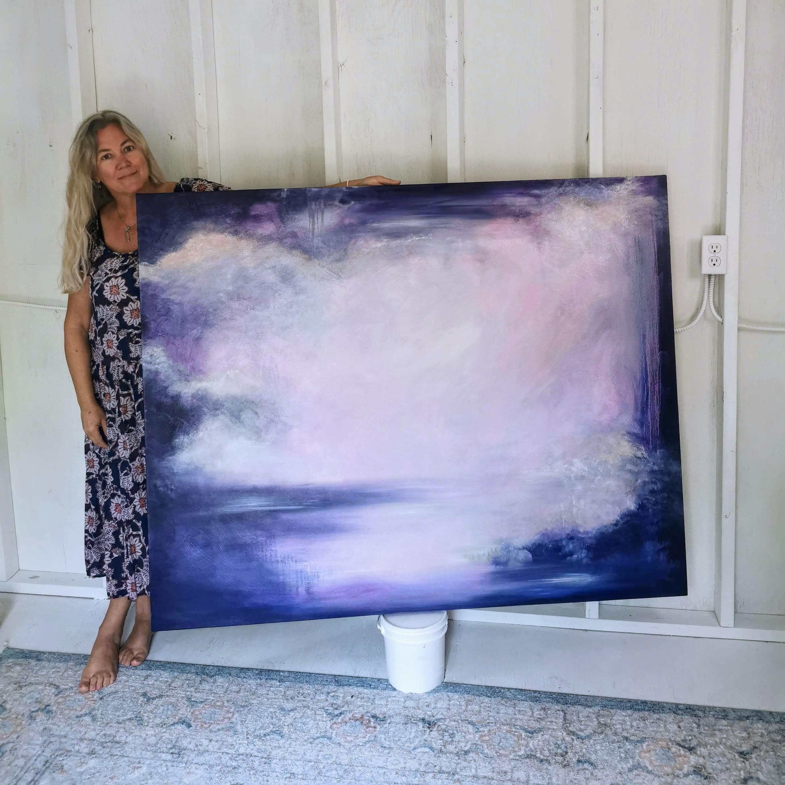 Violette Nacht der Seele - Große violette abstrakte Landschaftsmalerei (Grau), Landscape Painting, von Jennifer L. Baker