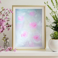Wallflower - Whimsical pink and blue abstract floral on paper