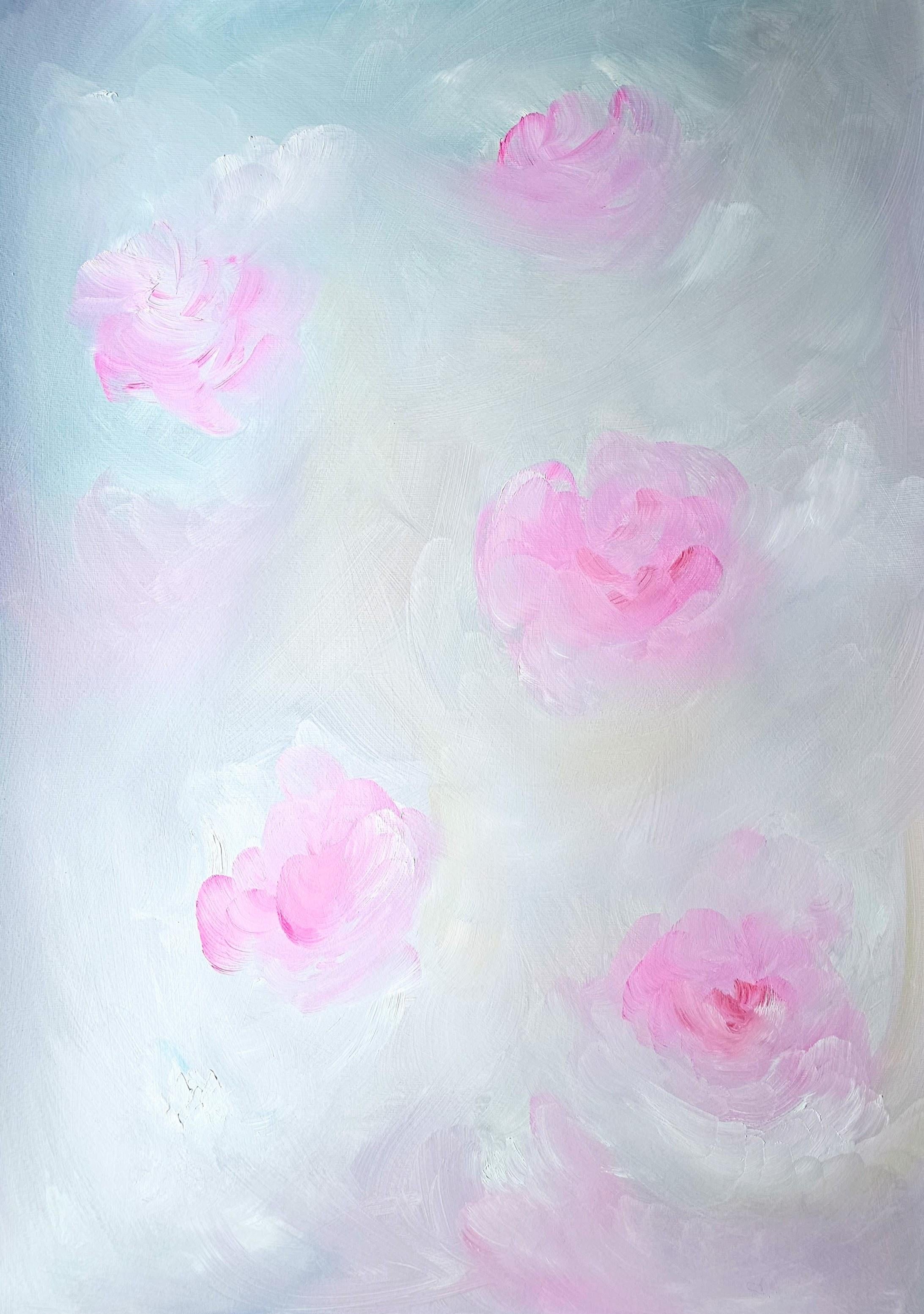 Wallflower - Whimsical pink and blue abstract floral on paper