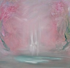 Wasserbaby - Gerahmtes rosa abstraktes florales Natur Gemälde