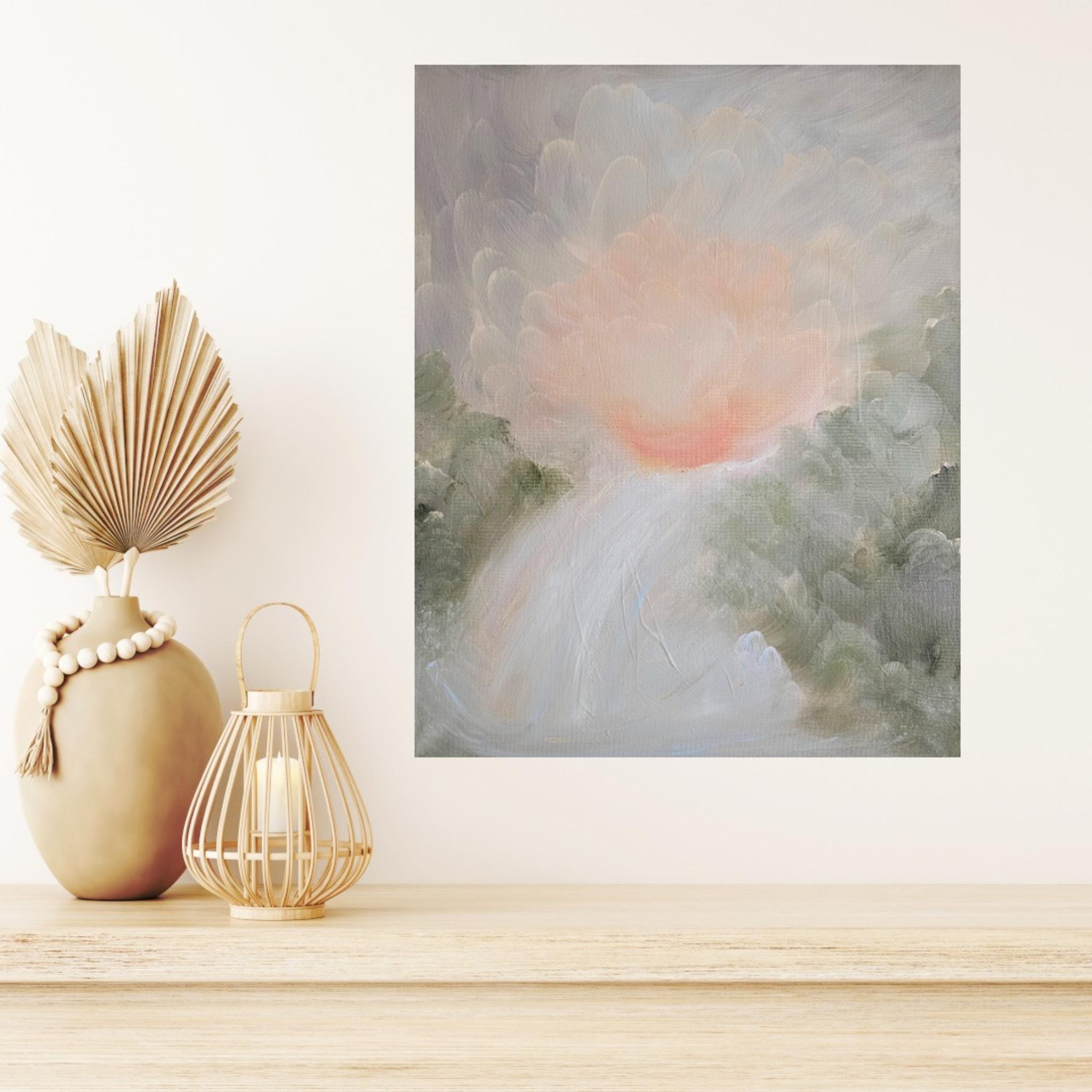 Poema del agua - Suave pintura atmosférica abstracta de paisaje de cascada en venta 5