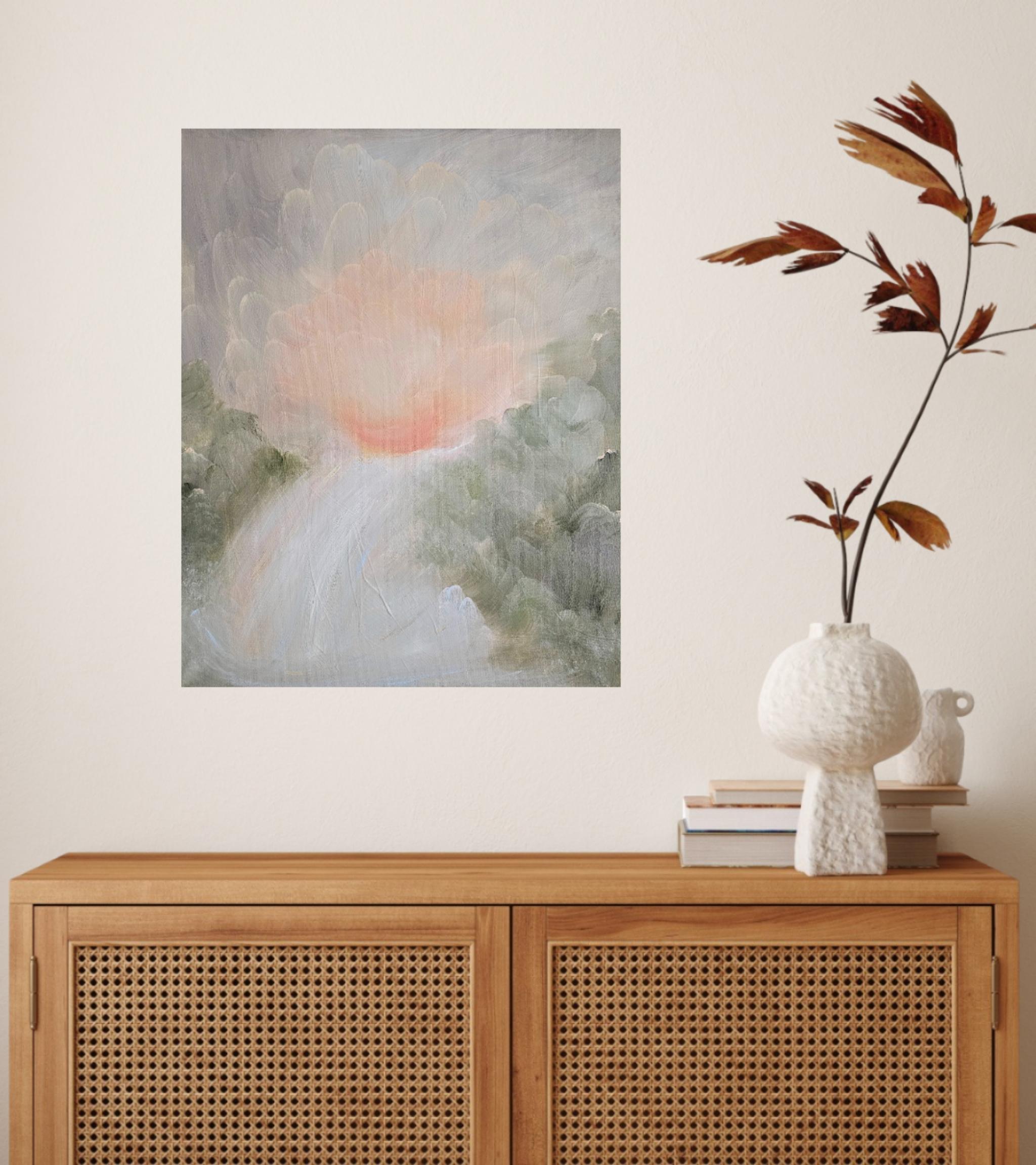 Poema del agua - Suave pintura atmosférica abstracta de paisaje de cascada en venta 6