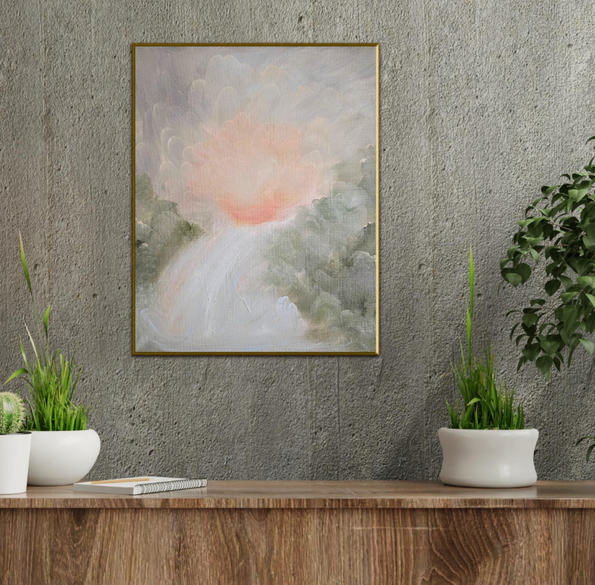 Poema del agua - Suave pintura atmosférica abstracta de paisaje de cascada en venta 7