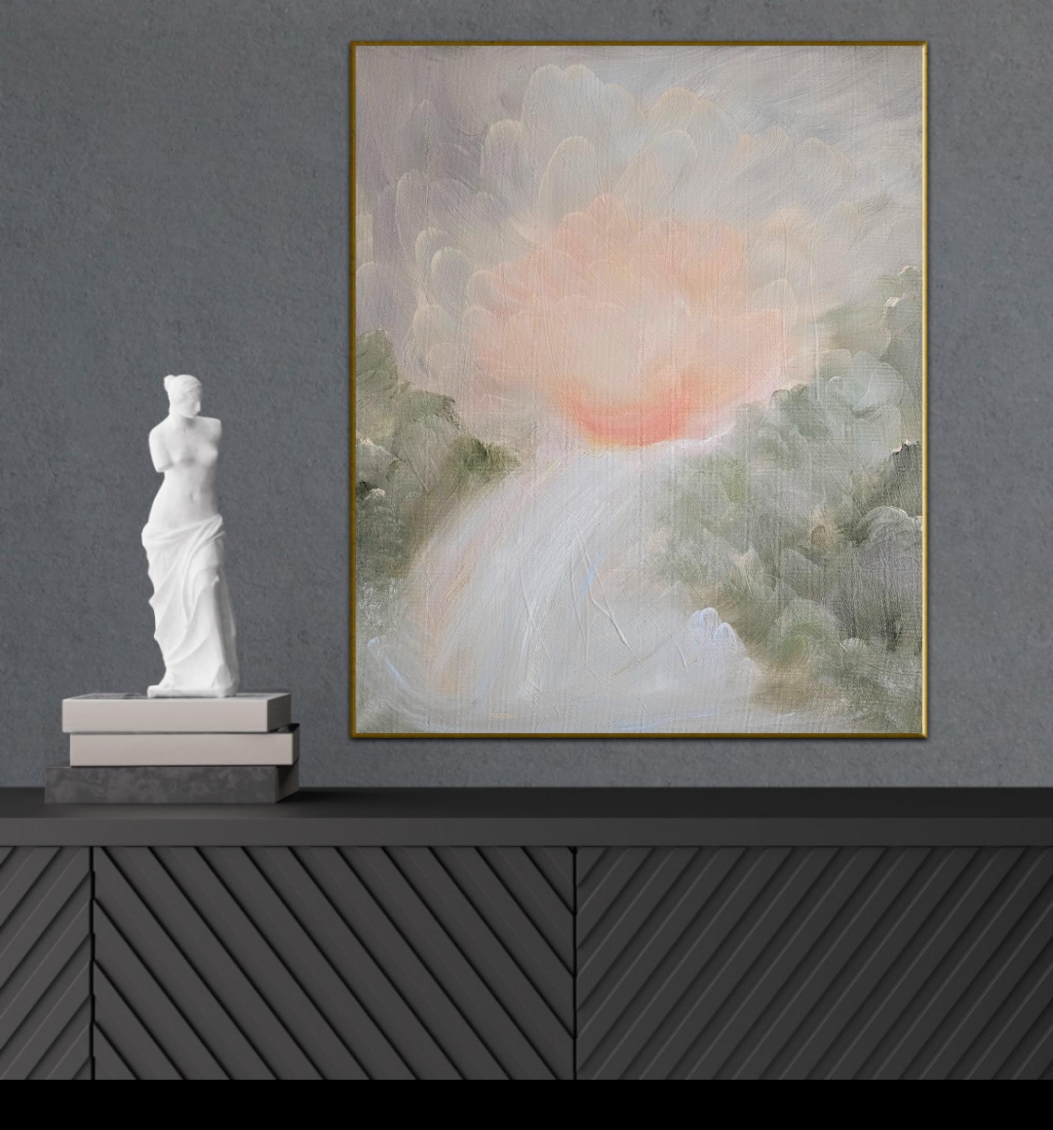 Poema del agua - Suave pintura atmosférica abstracta de paisaje de cascada en venta 8