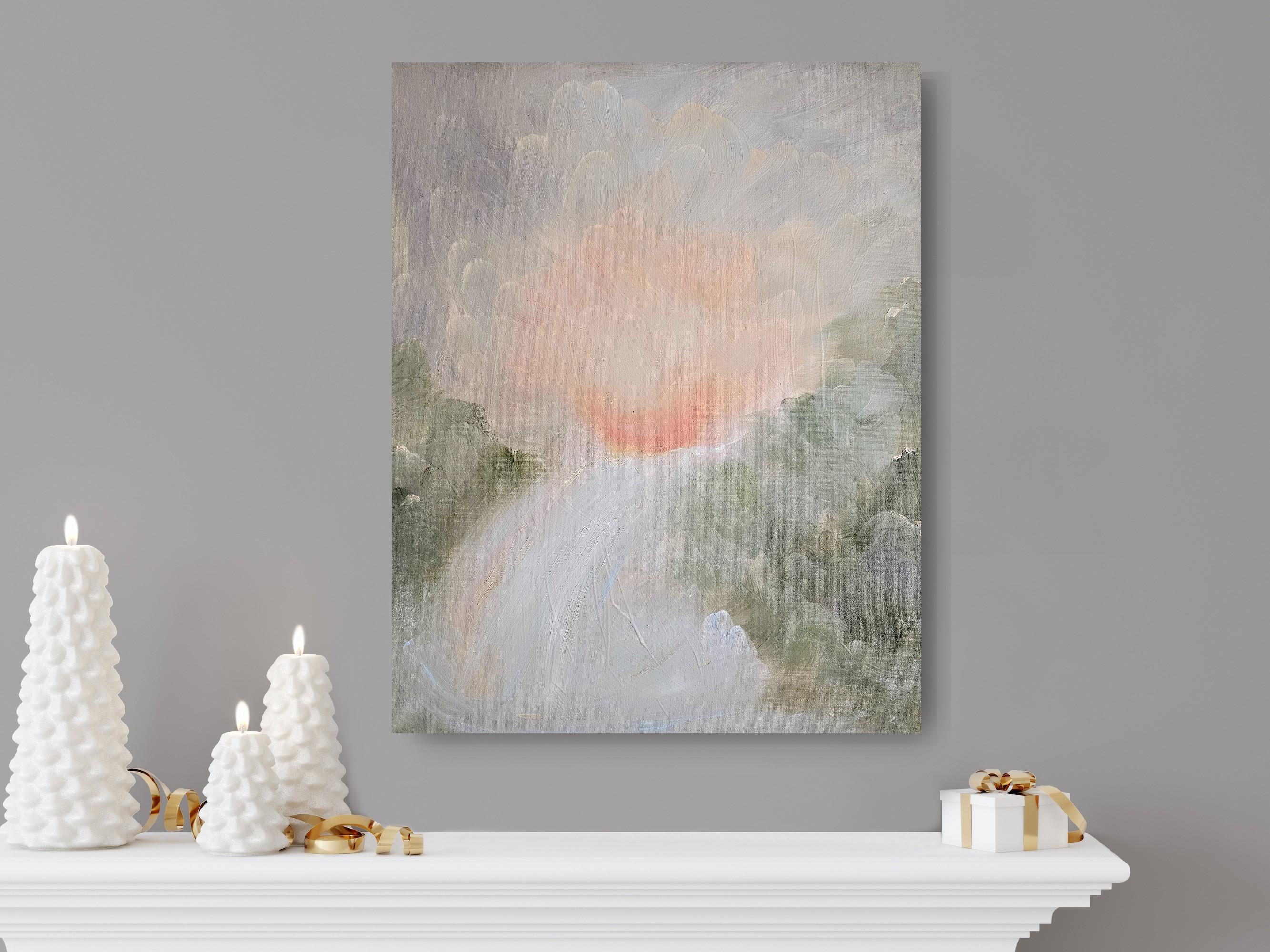 Poema del agua - Suave pintura atmosférica abstracta de paisaje de cascada en venta 10