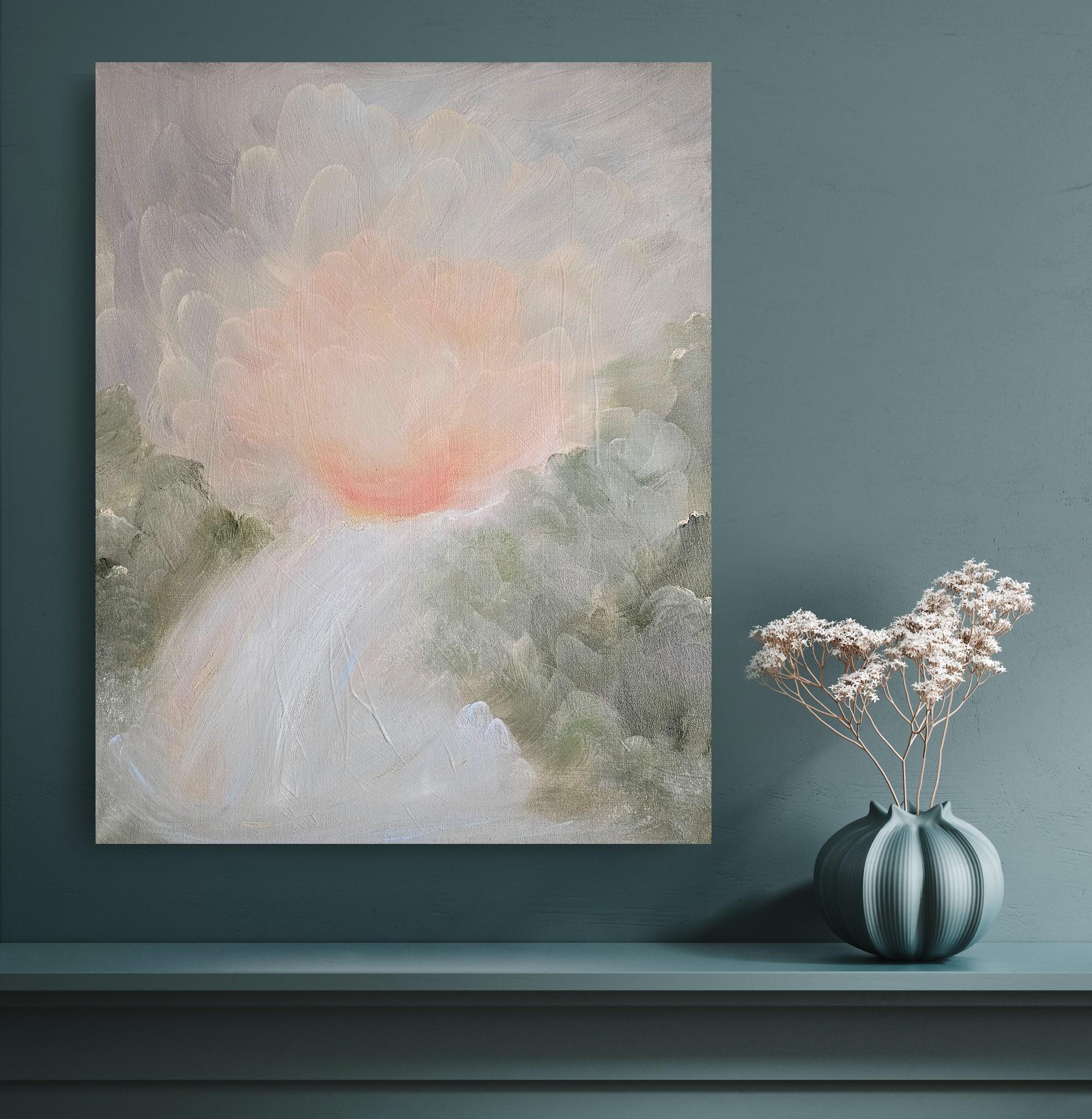 Poema del agua - Suave pintura atmosférica abstracta de paisaje de cascada en venta 11