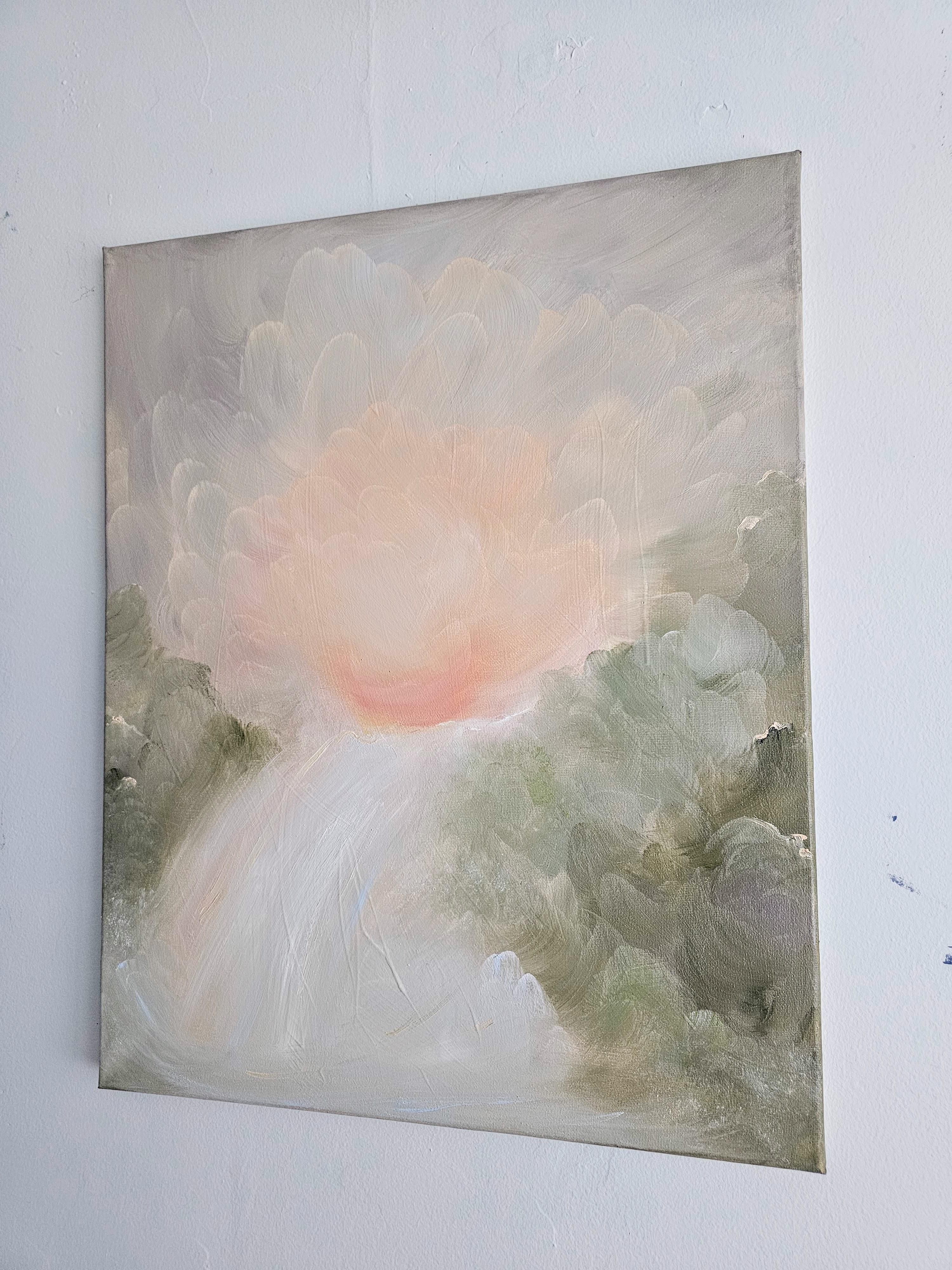 Poema del agua - Suave pintura atmosférica abstracta de paisaje de cascada - Painting de Jennifer L. Baker