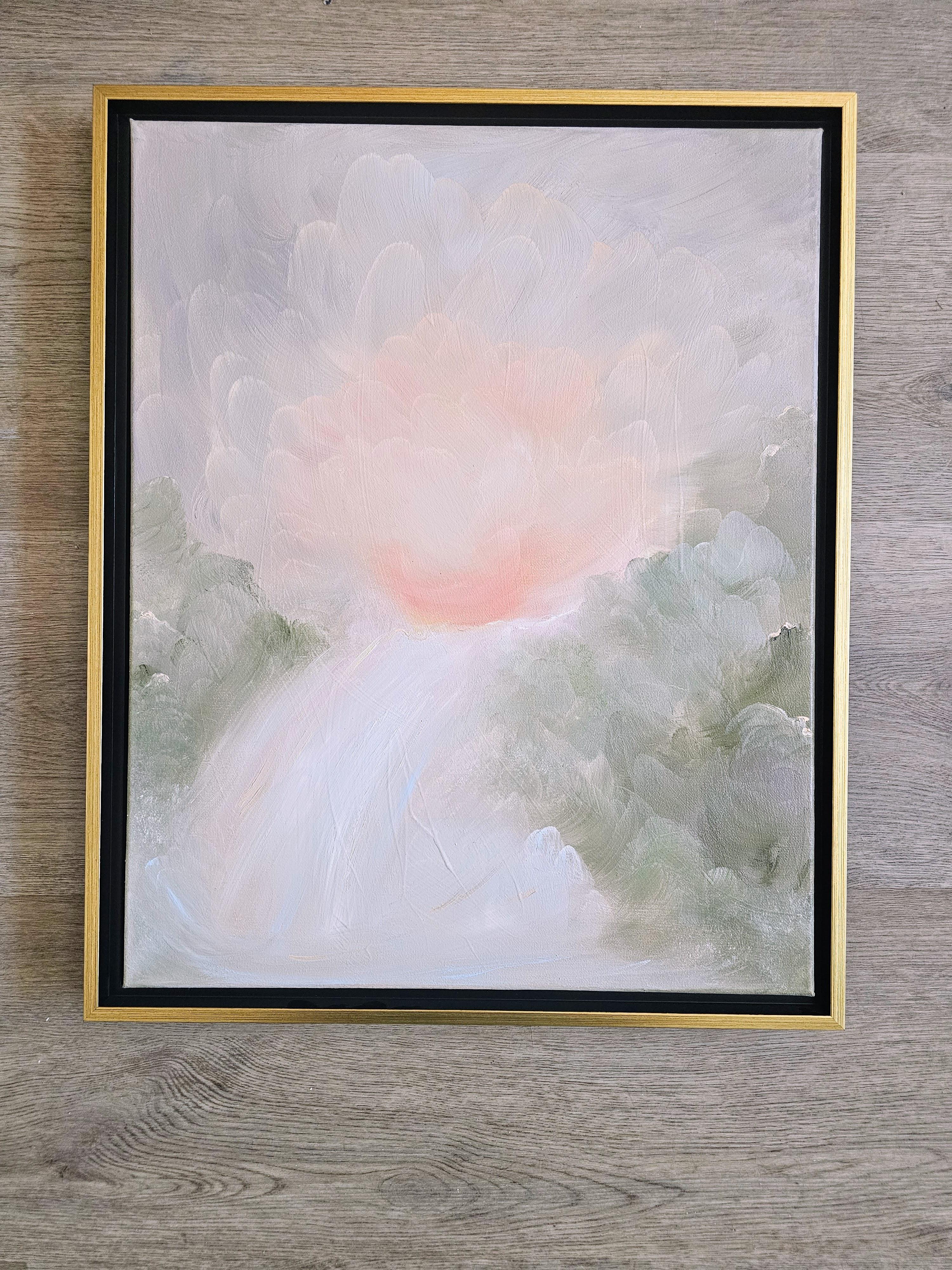Poema del agua - Suave pintura atmosférica abstracta de paisaje de cascada - Painting Contemporáneo de Jennifer L. Baker