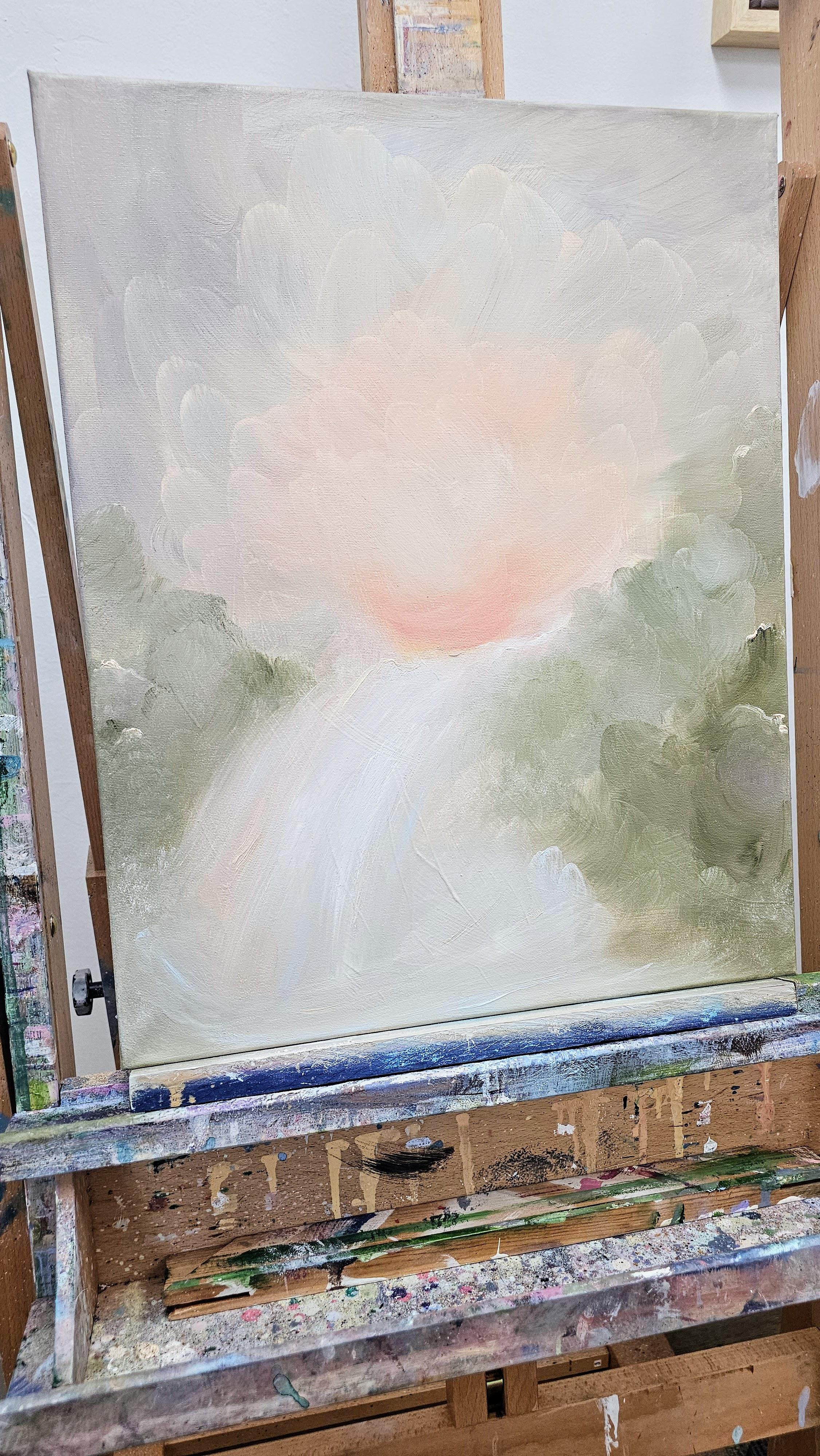 Poema del agua - Suave pintura atmosférica abstracta de paisaje de cascada en venta 1