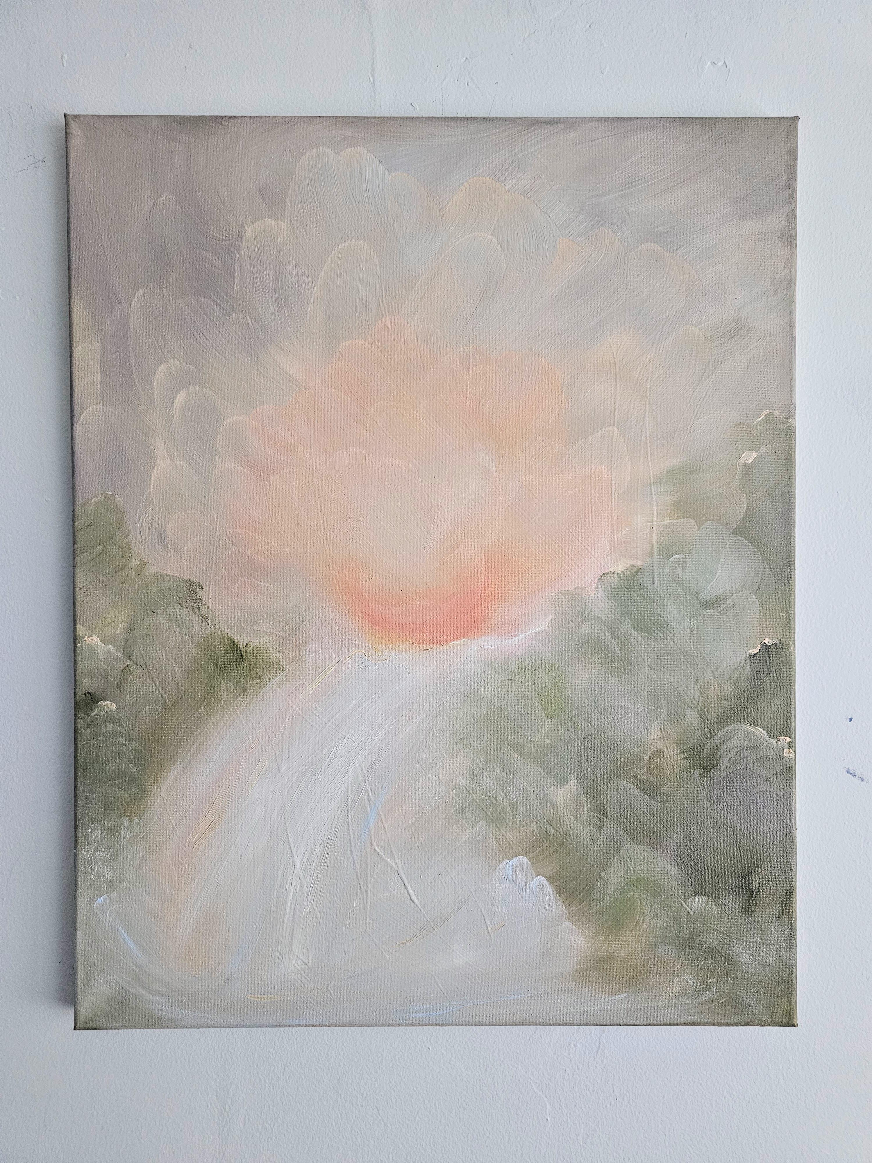 Poema del agua - Suave pintura atmosférica abstracta de paisaje de cascada en venta 3