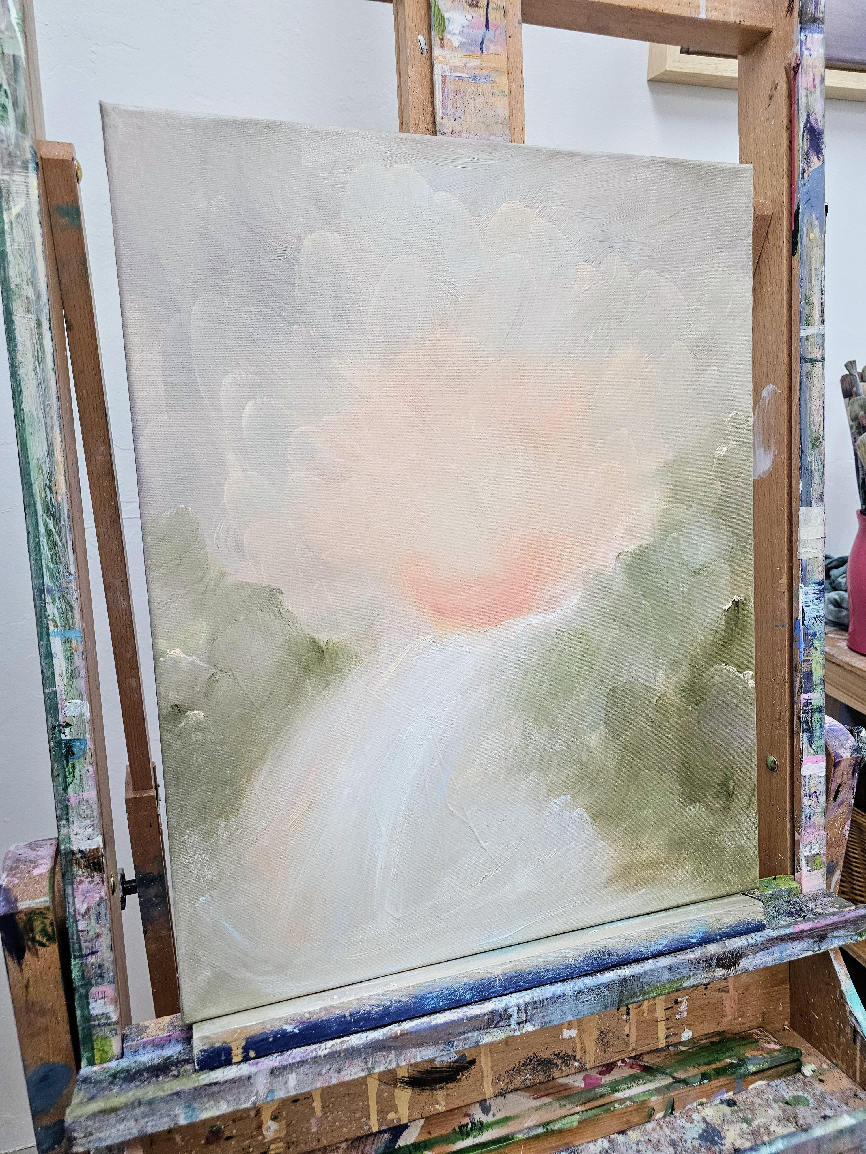 Poema del agua - Suave pintura atmosférica abstracta de paisaje de cascada en venta 4