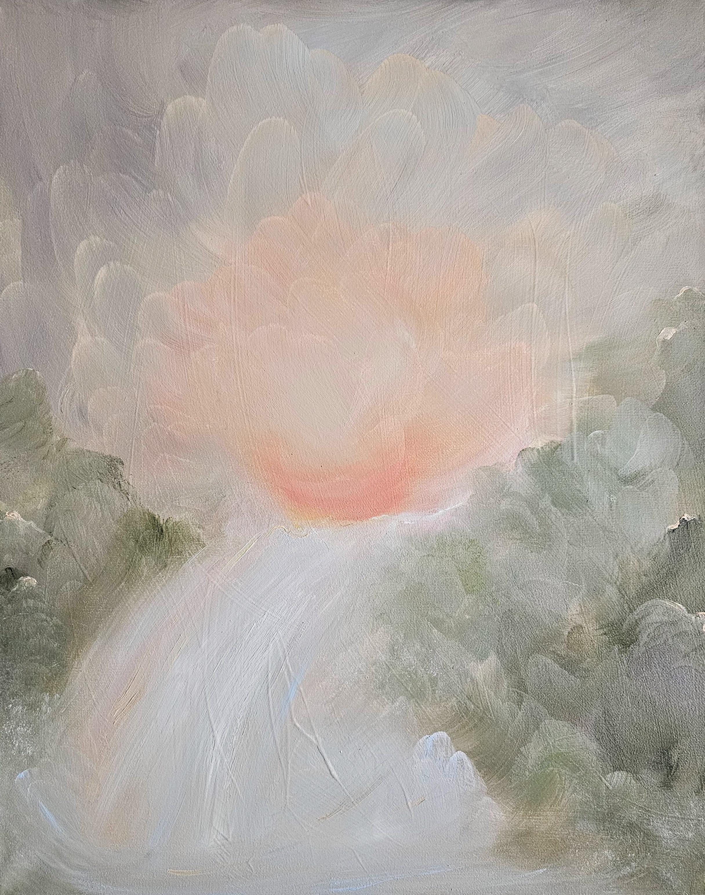 Landscape Painting de Jennifer L. Baker - Poema del agua - Suave pintura atmosférica abstracta de paisaje de cascada