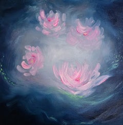 Nénuphar ange - Peinture abstraite de nénuphars bleu et rose vibrant