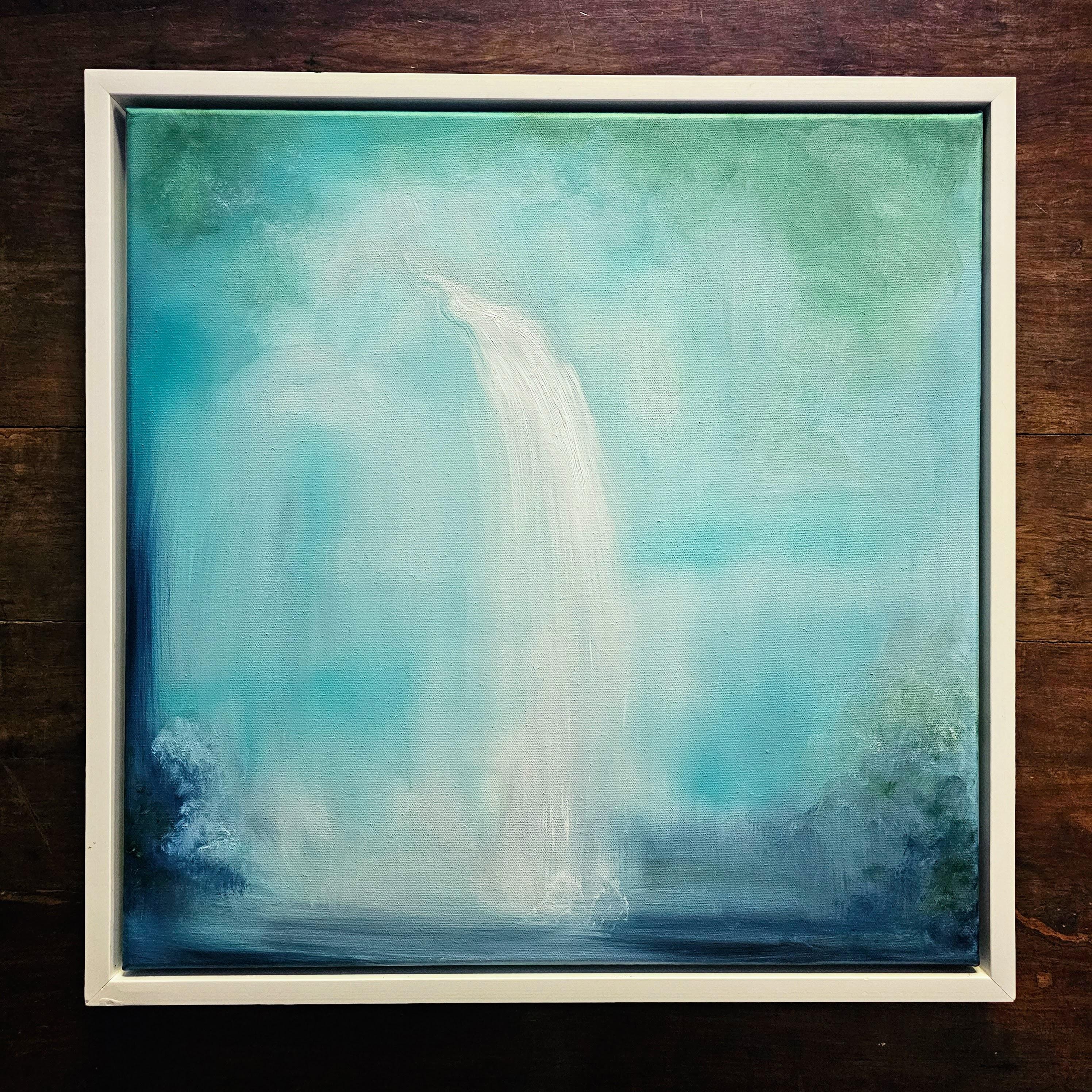 Wellspring - Paysage d'eau abstrait vert, bleu et jaune - Painting de Jennifer L. Baker