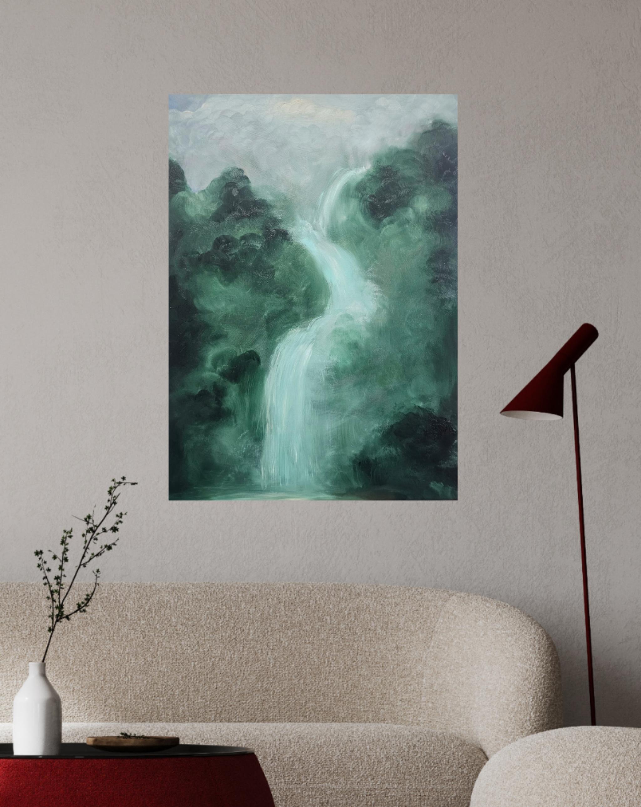 Lo que el agua me dio - Pintura verde abstracta de paisaje en cascada en venta 10