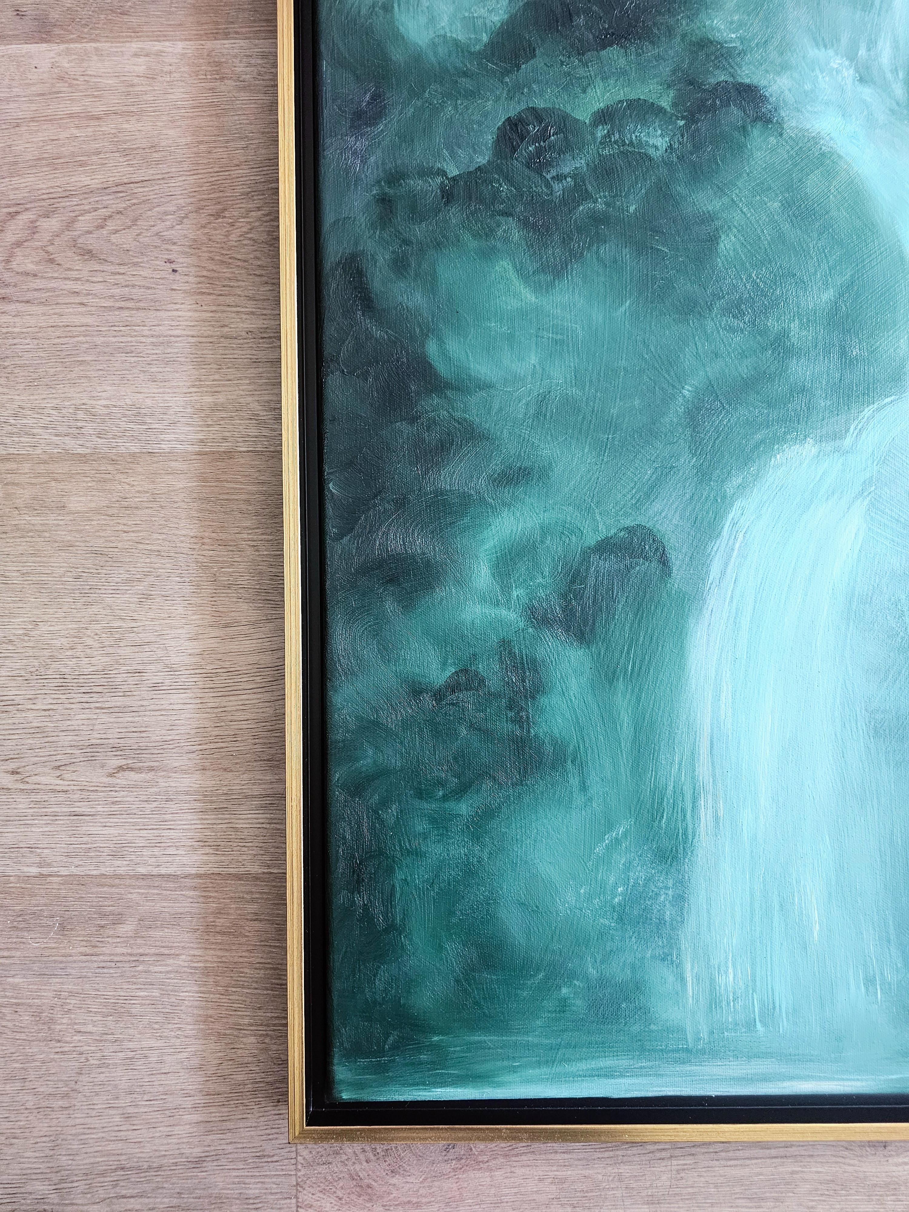 What the water gave me - Abstract green waterfall landscape painting For Sale 2