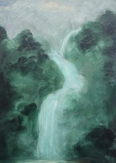 Quello che l'acqua mi ha dato - Quadro astratto di paesaggio a cascata verde