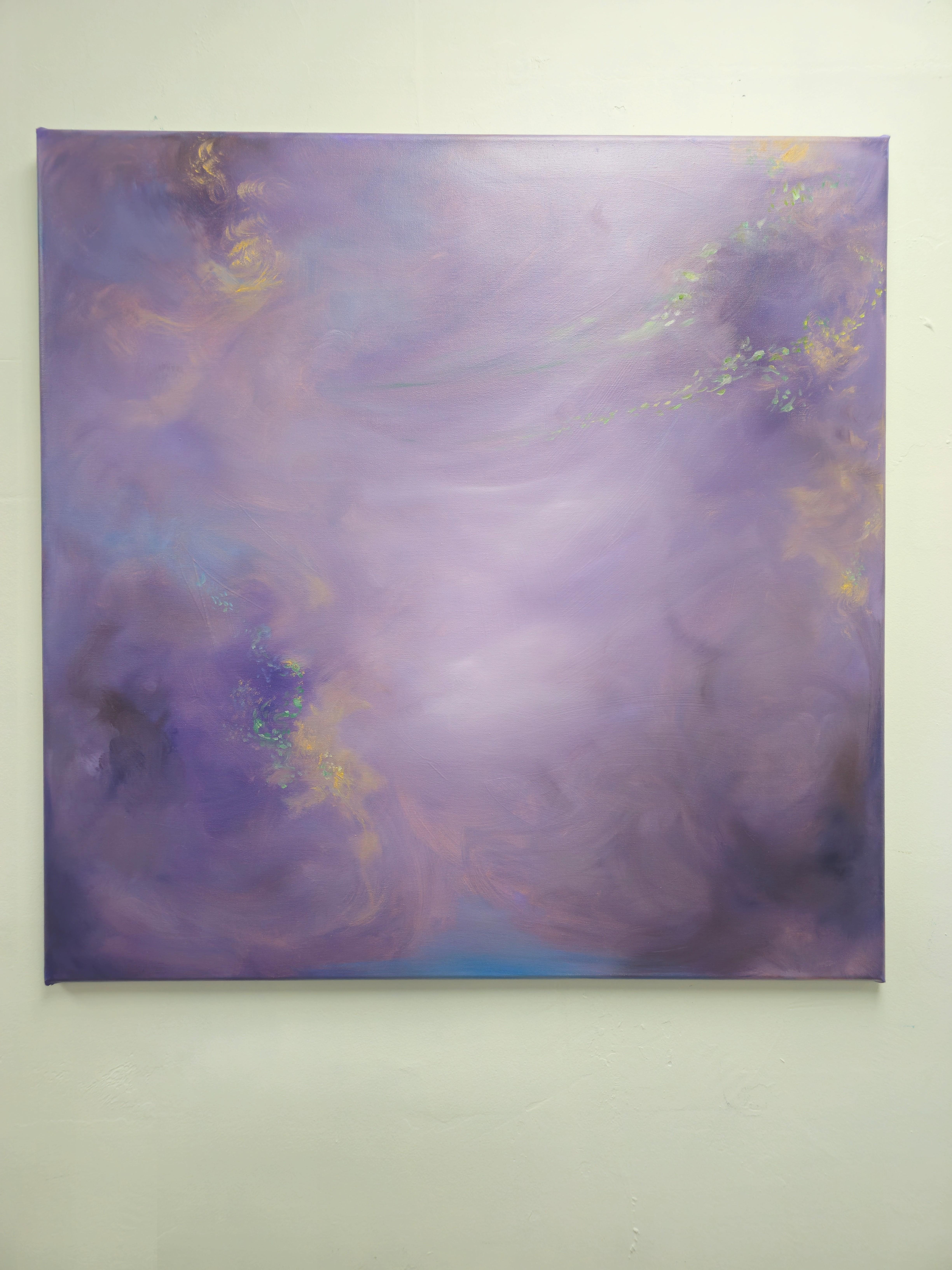 Skurrile - Atmosphärisches, weiches, abstraktes Blumen-Landschaftsgemälde (Zeitgenössisch), Painting, von Jennifer L. Baker
