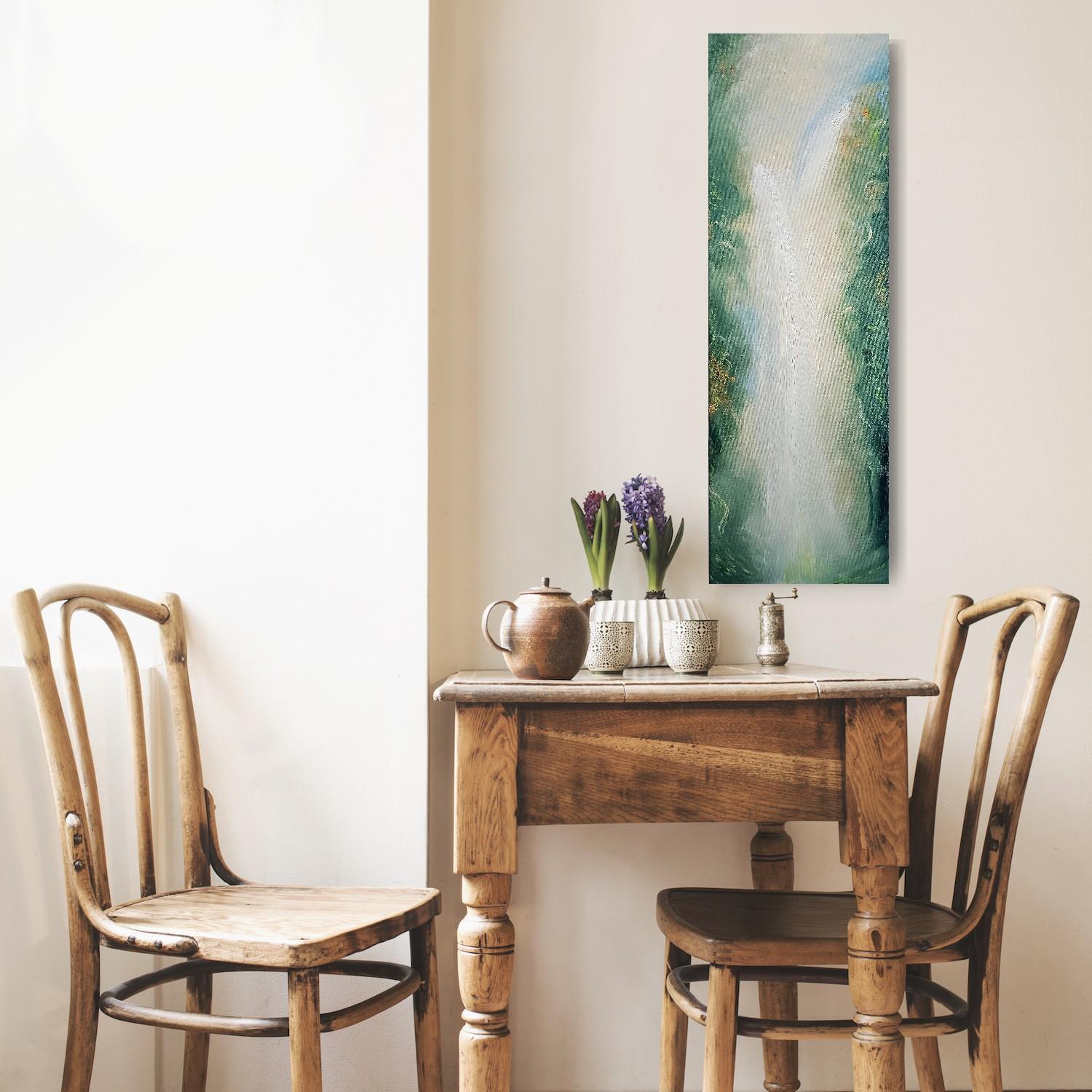 Tu única vida salvaje y preciosa - Sereno cuadro verde de naturaleza abstracta en venta 5