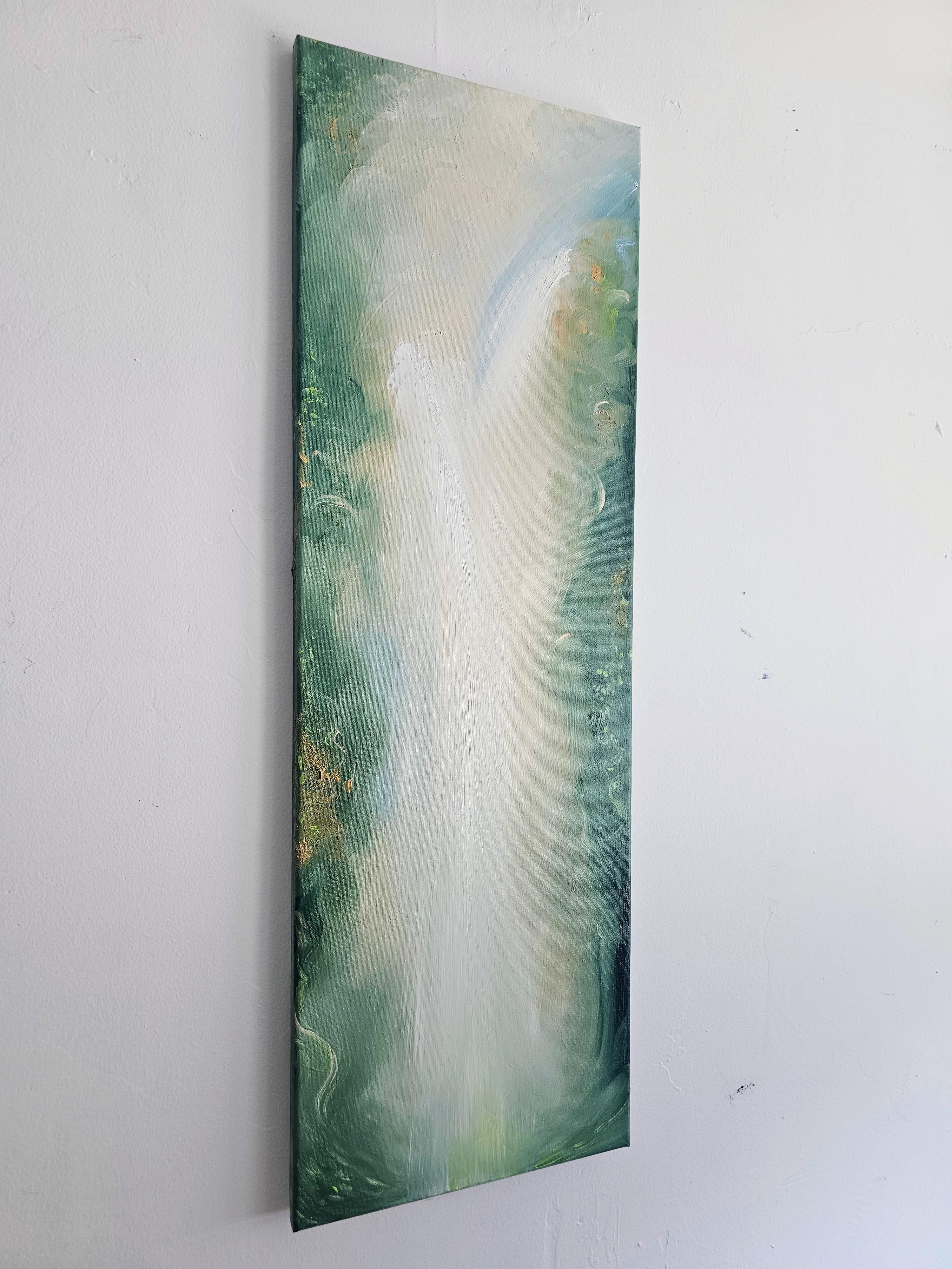 Tu única vida salvaje y preciosa - Sereno cuadro verde de naturaleza abstracta en venta 9