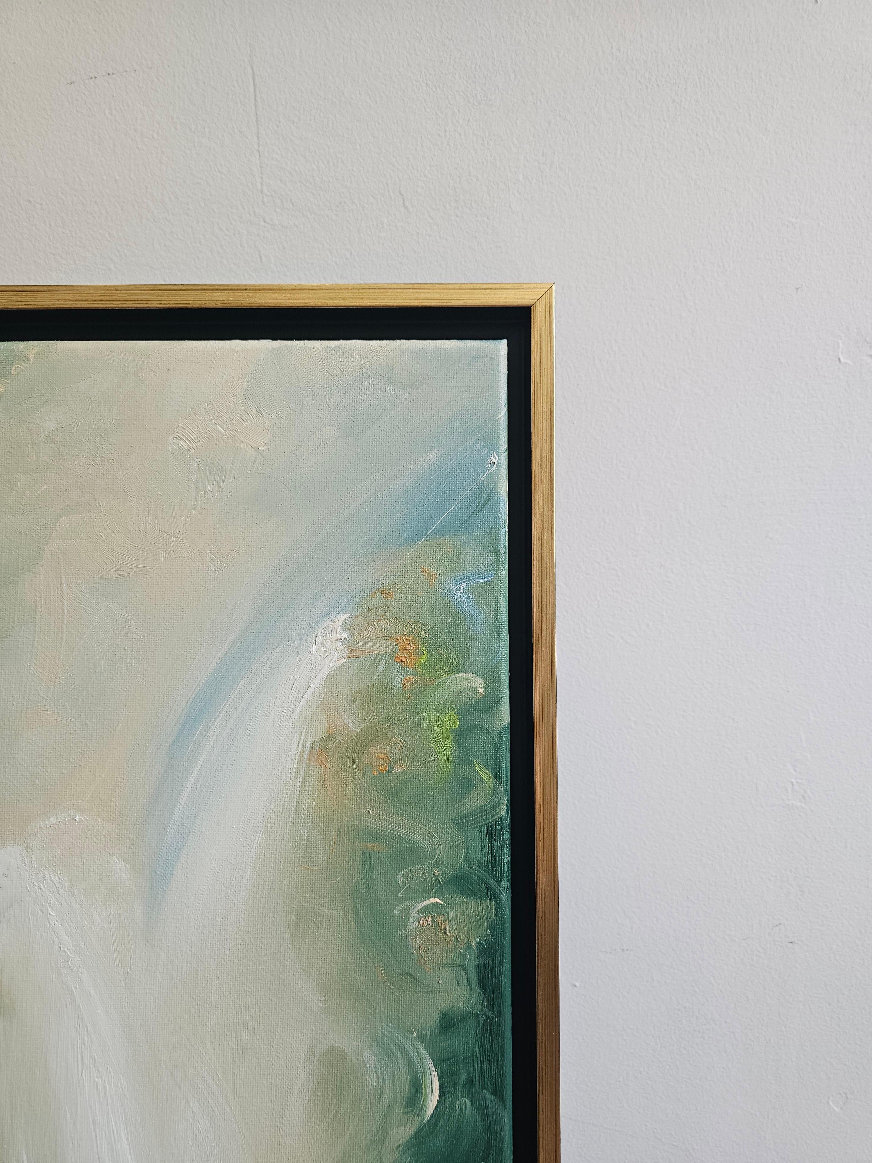 Tu única vida salvaje y preciosa - Sereno cuadro verde de naturaleza abstracta - Abstract Painting Negro de Jennifer L. Baker