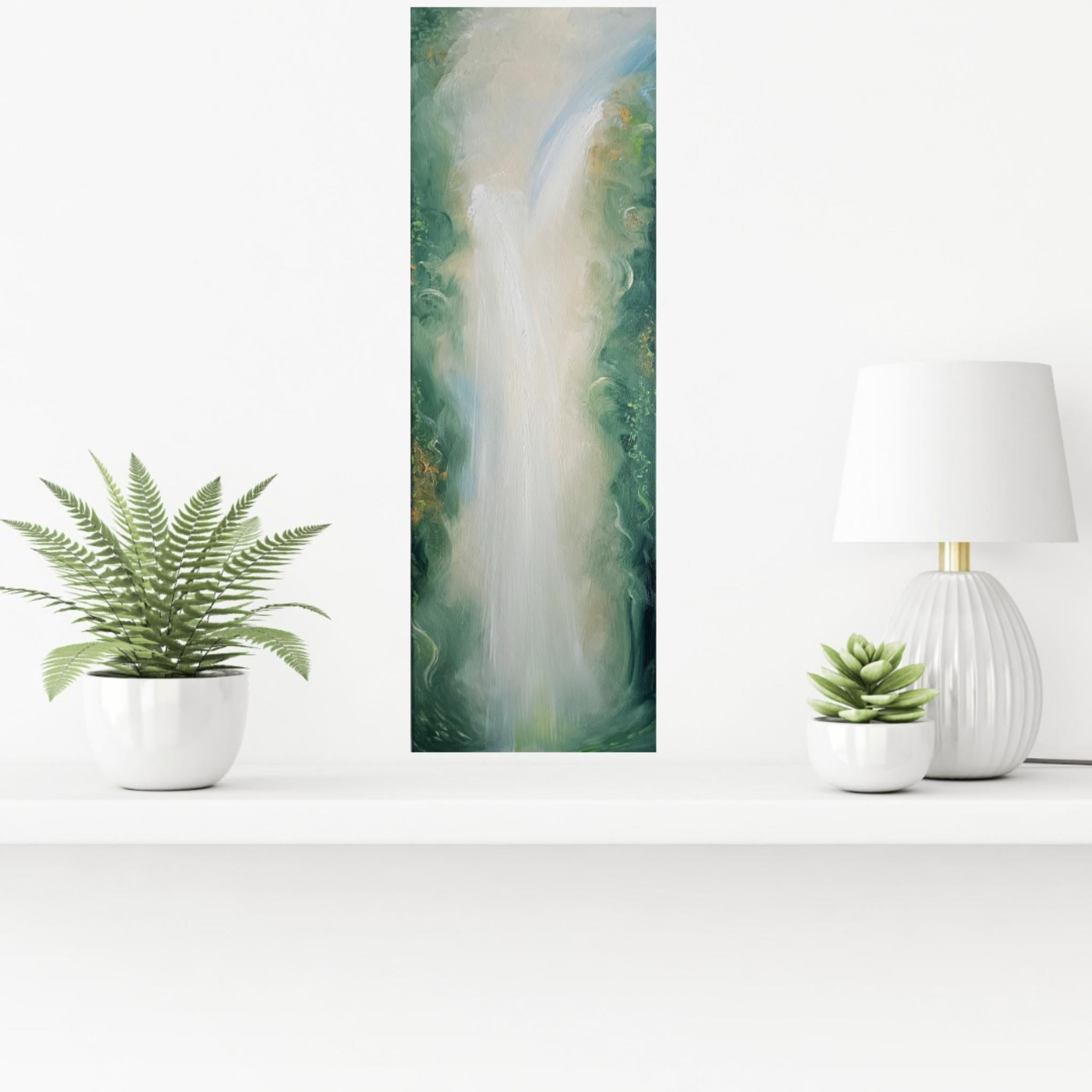 Tu única vida salvaje y preciosa - Sereno cuadro verde de naturaleza abstracta en venta 2