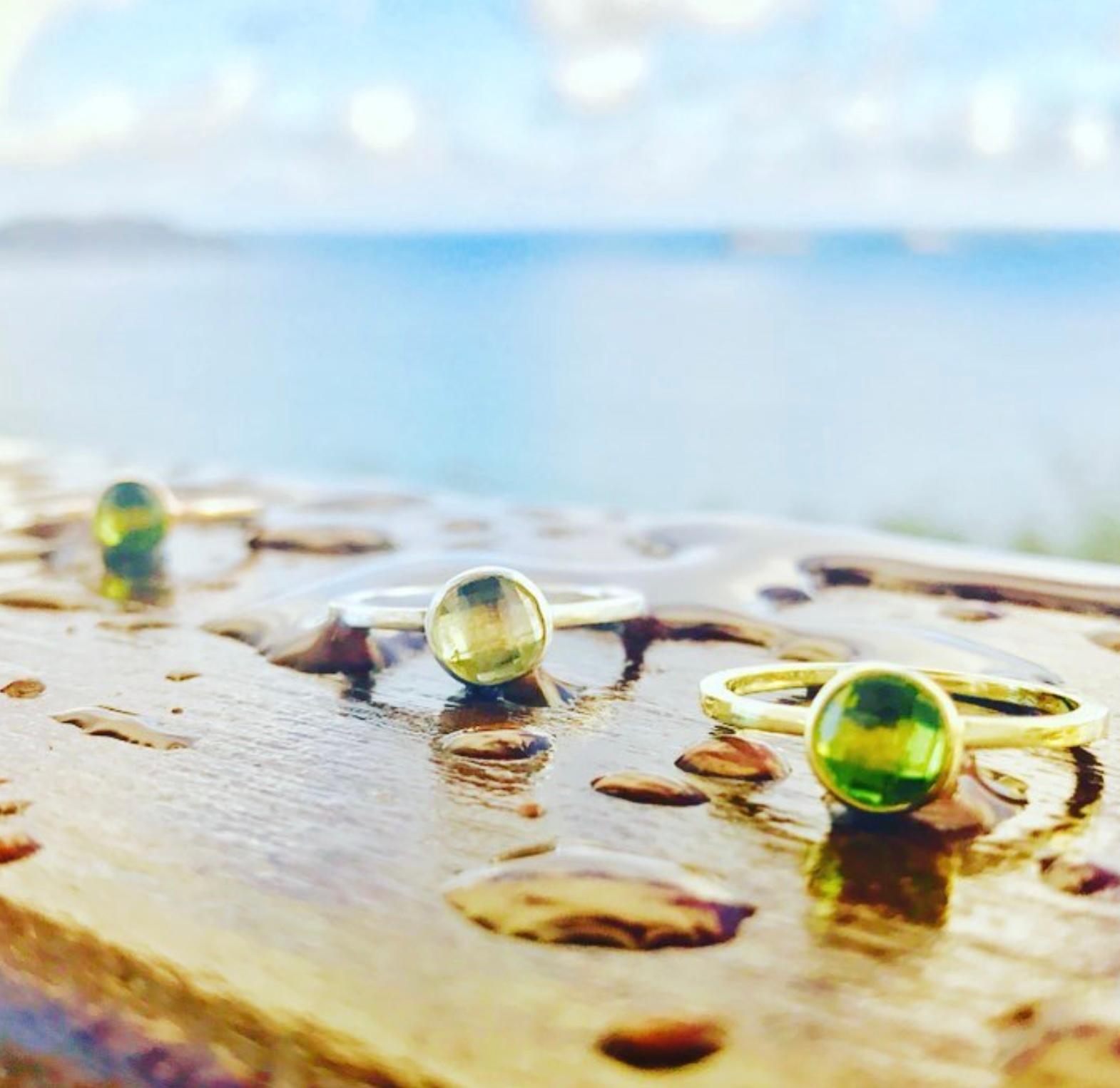 Rose Cut Jennifer Liang 14 KT Gold Green Peridot Stackable Gemstone Ring For Sale