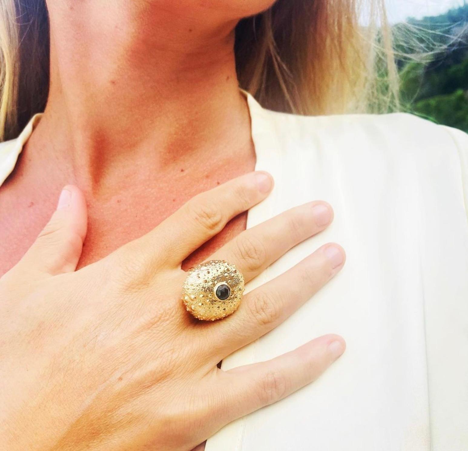 Women's Jennifer Liang 14 KT Gold Mini Sea Urchin Ring with Black Diamond For Sale