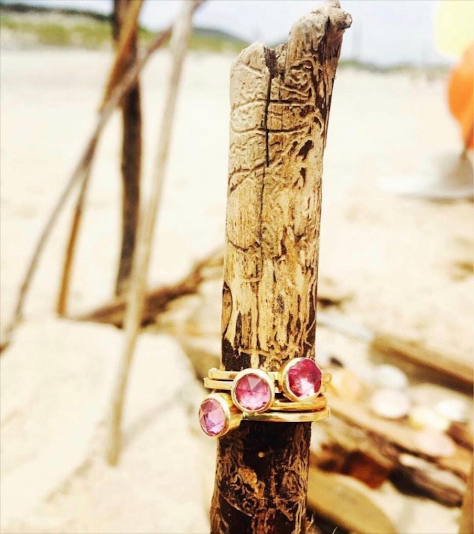 14kt gold stackable gemstone ring with a pink sapphire stone. 

Additional gemstone and band size options available upon request. 

Due to the unique quality of our hand picked stones, no two stones are identical. 