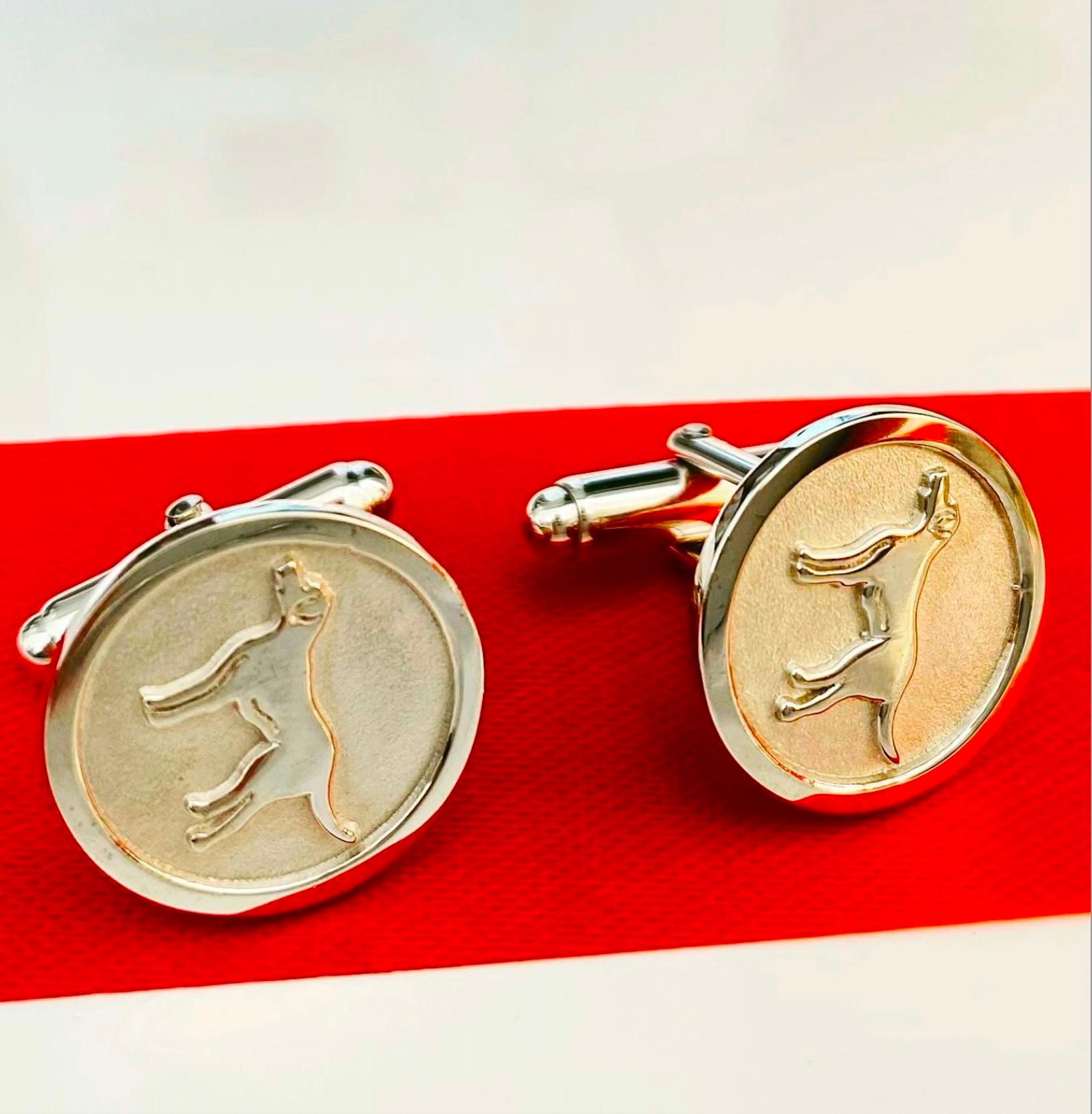 Contemporary Jennifer Liang 14 KT Yellow Gold Chinese Zodiac Dog Cufflinks For Sale