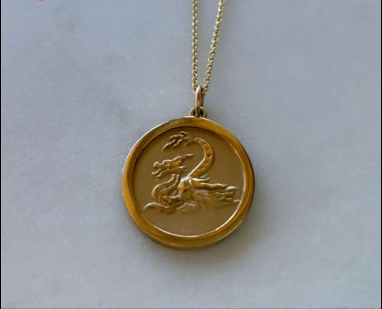 Women's or Men's Jennifer Liang 14KT Yellow Gold Chinese Zodiac Dragon Medallion For Sale