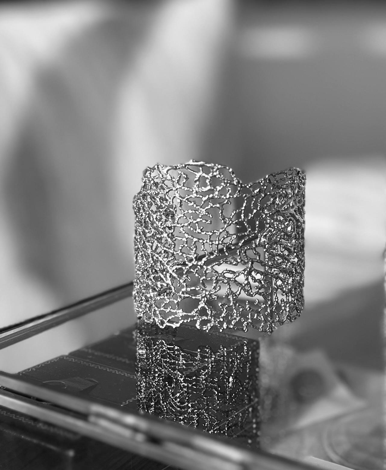Inspired by the Magic of the Sea and the Intricacy of Nature’s Designs, Our Cuff is both cast from nature and hand-carved in wax and, then, cast in silver. Each Cuff is 2 1/4 inches at its highest point.