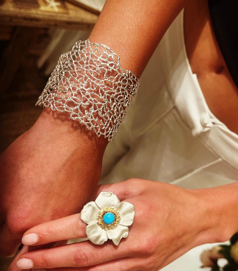 Contemporary Jennifer Liang Sterling Silver Medium Sea Fan Cuff For Sale