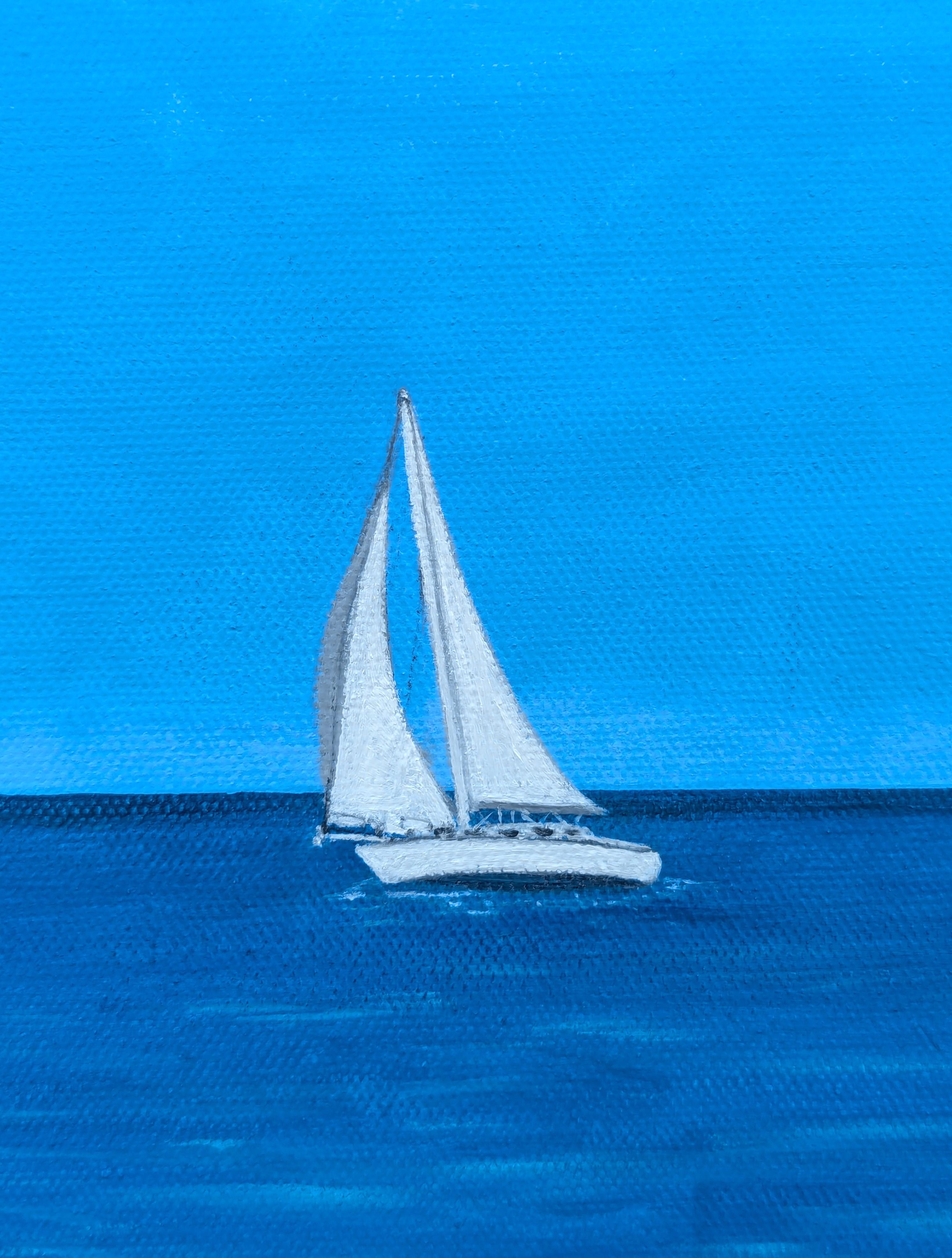 Pool Days Peinture contemporaine de paysage tropical aux tons bleus et verts en vente 5
