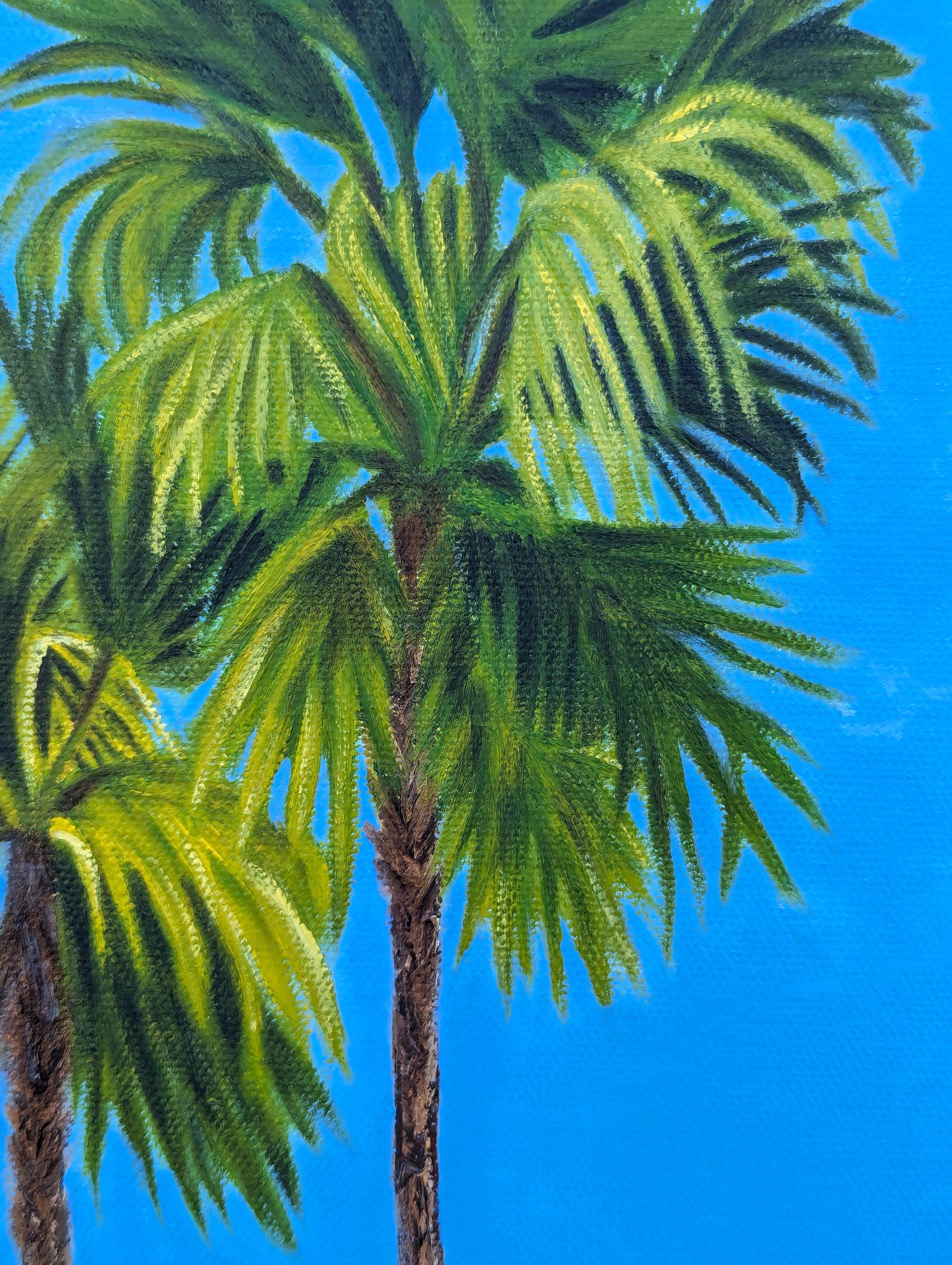 Pool Days Peinture contemporaine de paysage tropical aux tons bleus et verts en vente 6