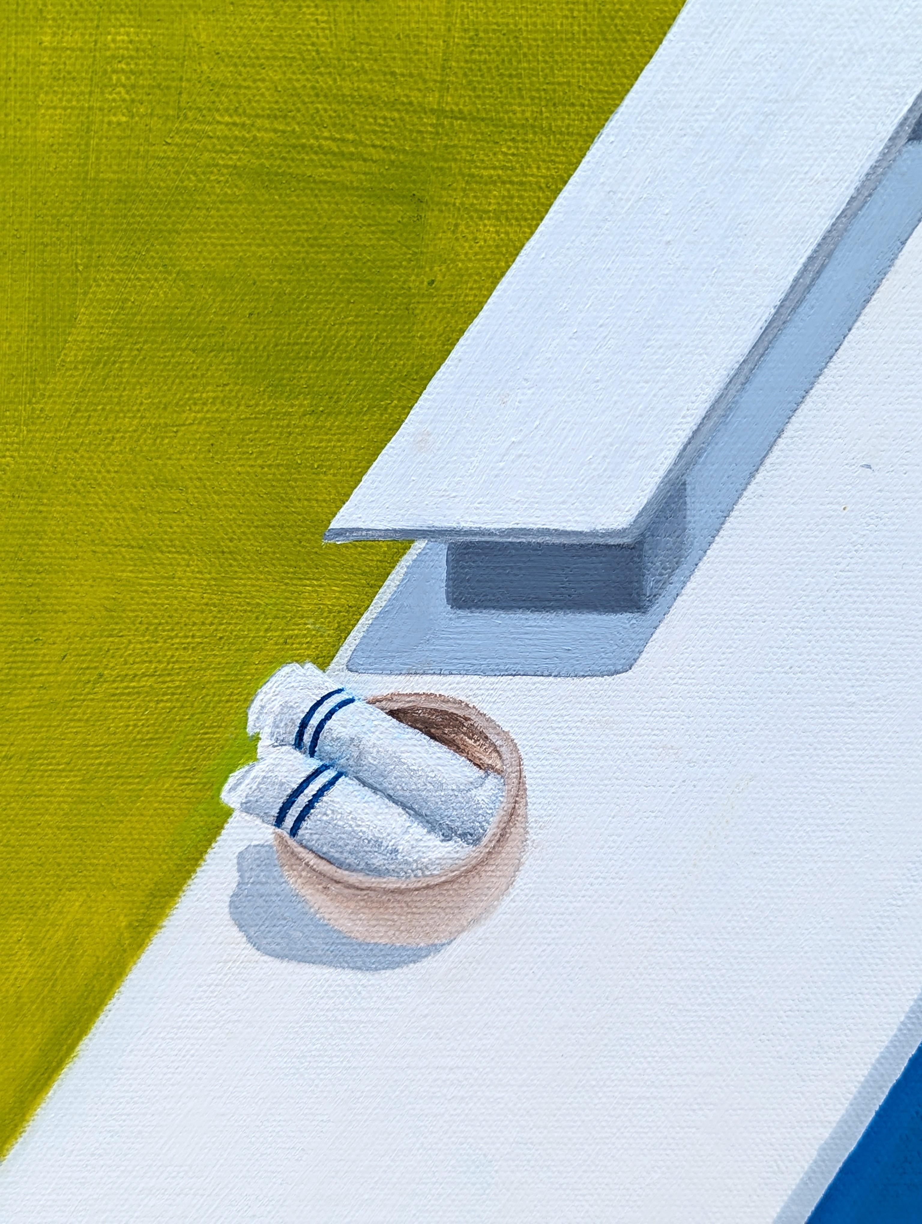 Pool Days Peinture contemporaine de paysage tropical aux tons bleus et verts en vente 3