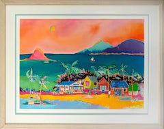 "Coconut Bay", Limited Edition Tropical Island Beach Town Figurative Landscape 