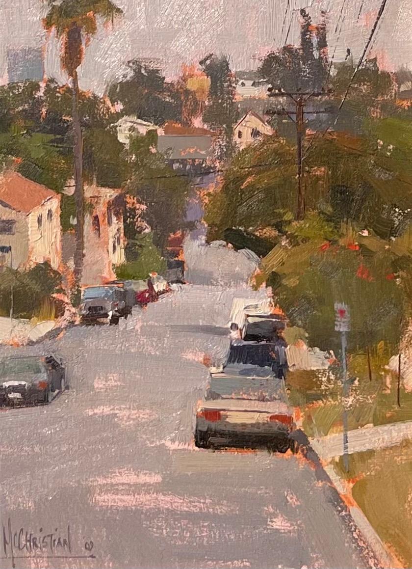 Jennifer McChristian Landscape Painting - "Echo Park, Cloudy Day" Oil Painting