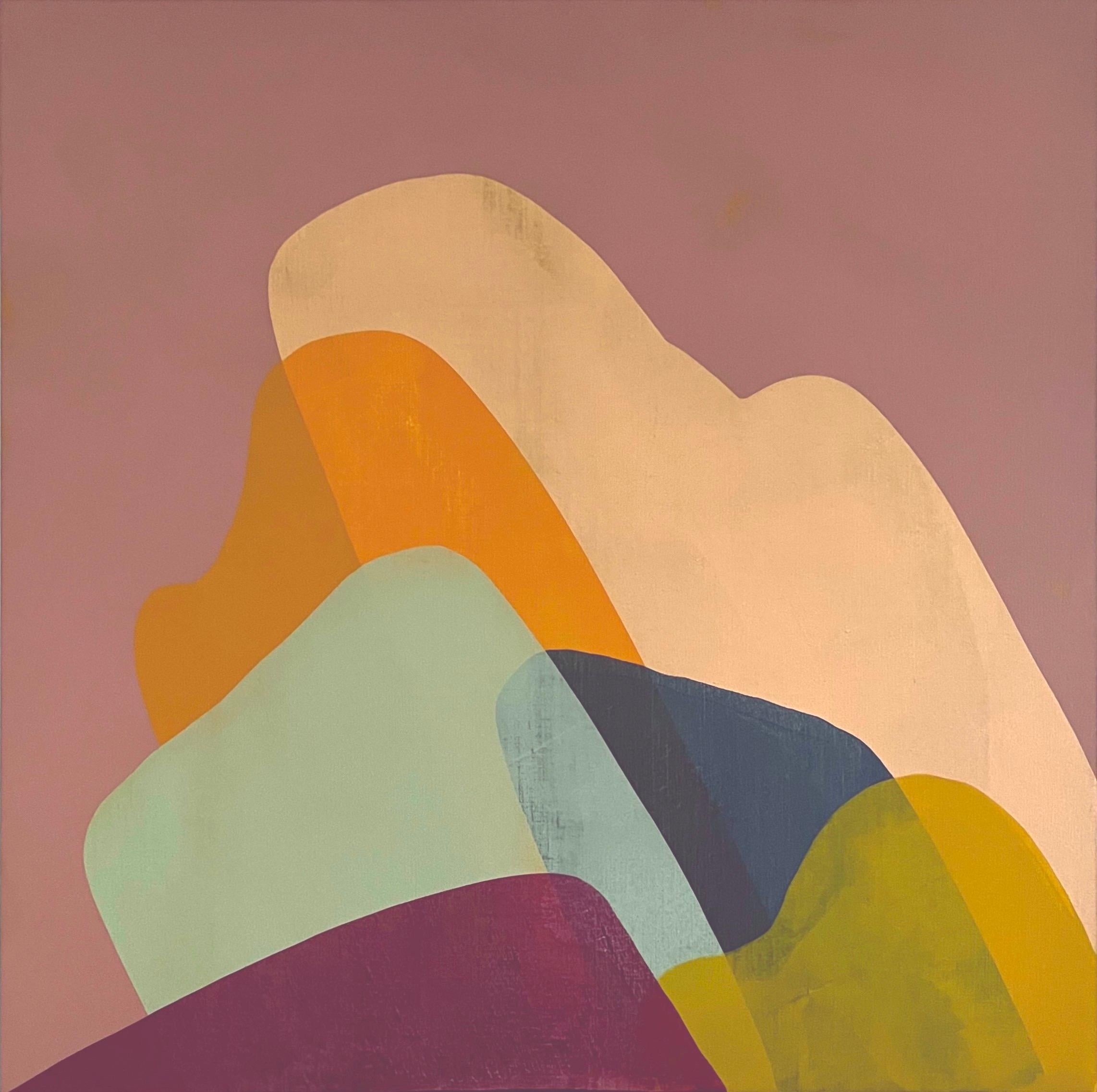 "My painting practice revolves around elements of landscapes such as hills, mountains, water, stones, and most recently icebergs, all of which are layered translucently as thin and permeable landscapes."