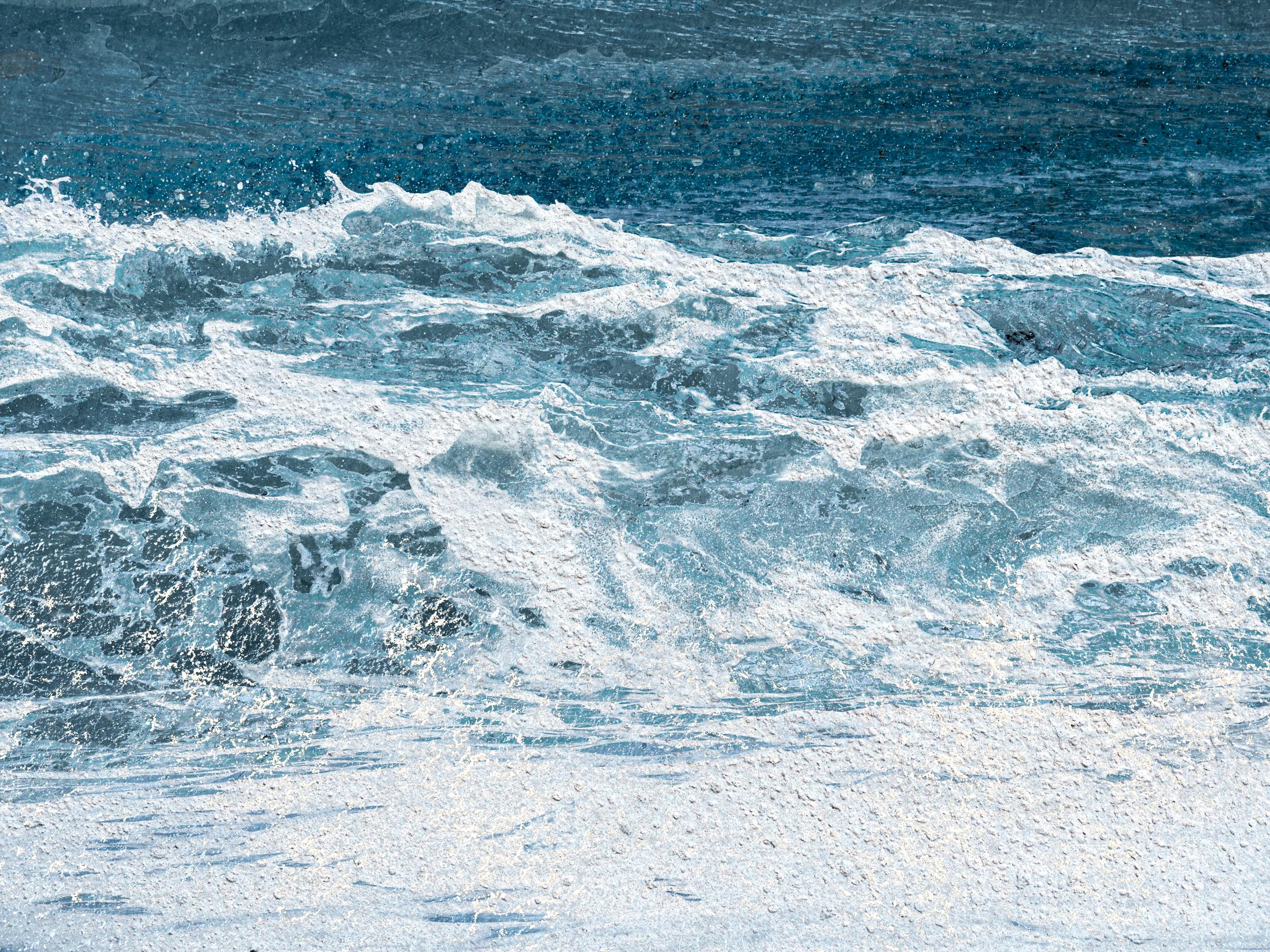 Jennifer McKinnon Abstract Photograph - Uncontained Consumption: Seafoam - composite photo, beachscape, landscape