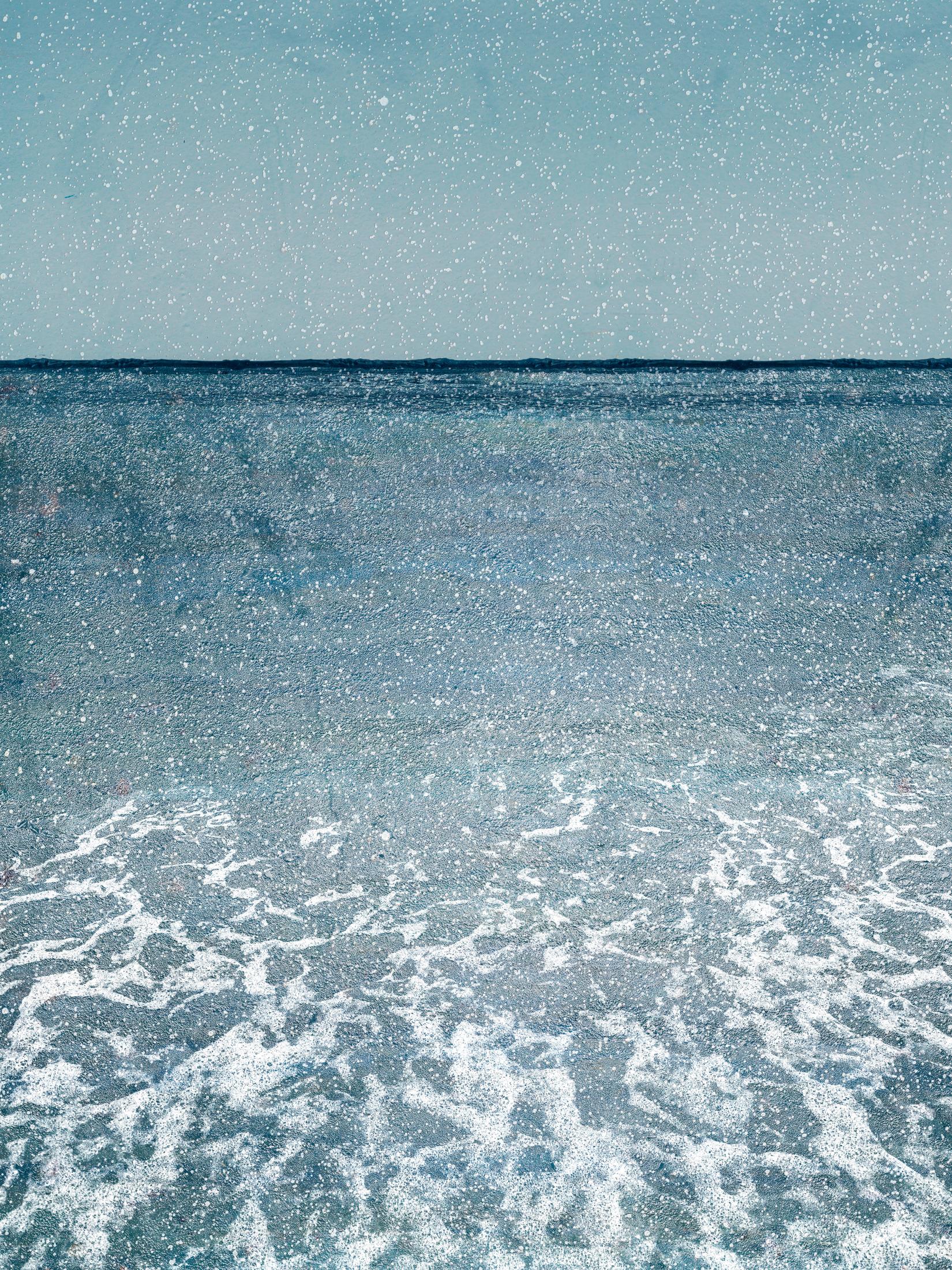 Jennifer McKinnon Abstract Photograph - Uncontained Consumption: Sparkling Water - composite photo, beachscape, blue