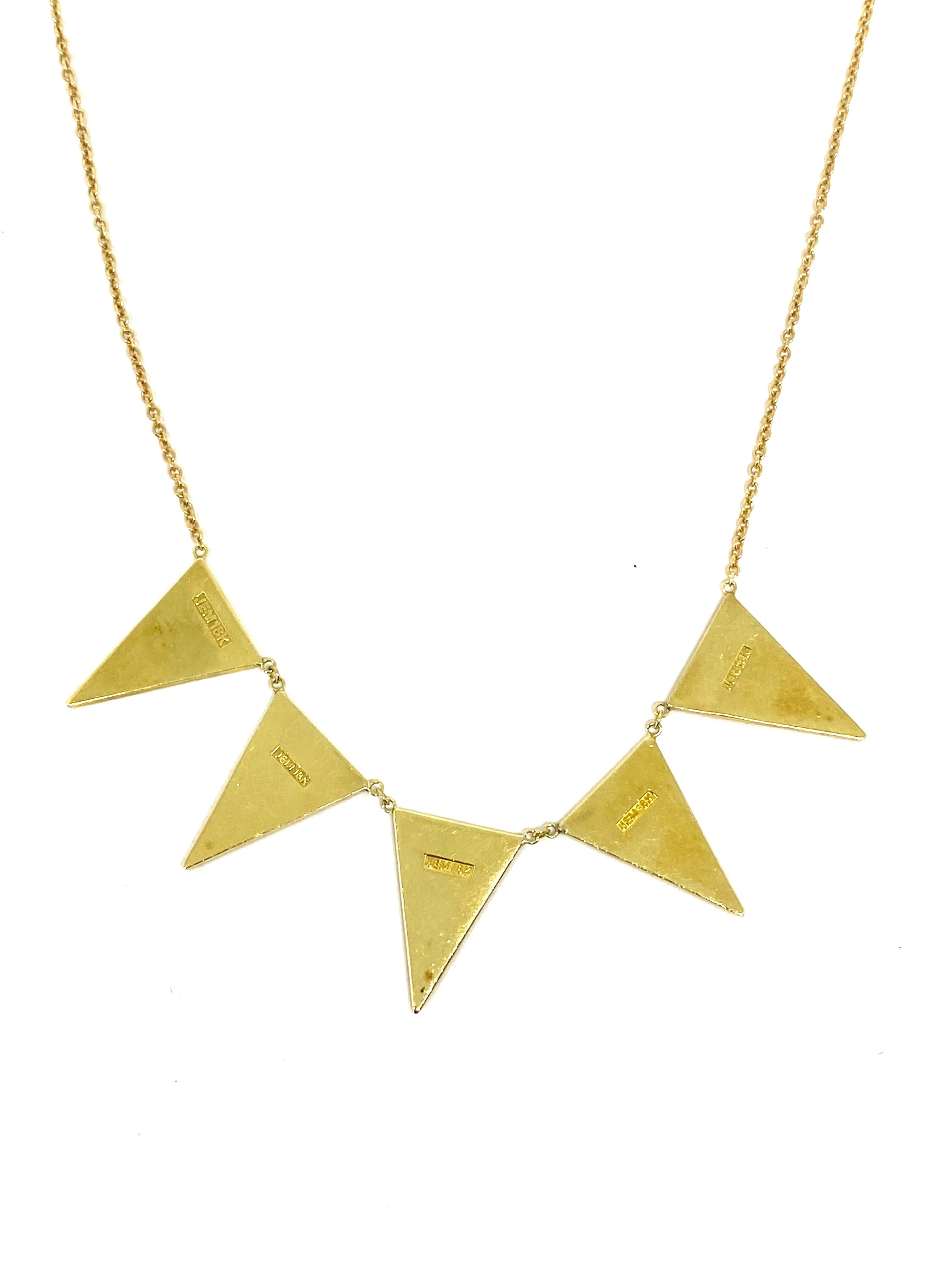 Modern Jennifer Meyer 18K Yellow Gold and Diamond Triangle Necklace 