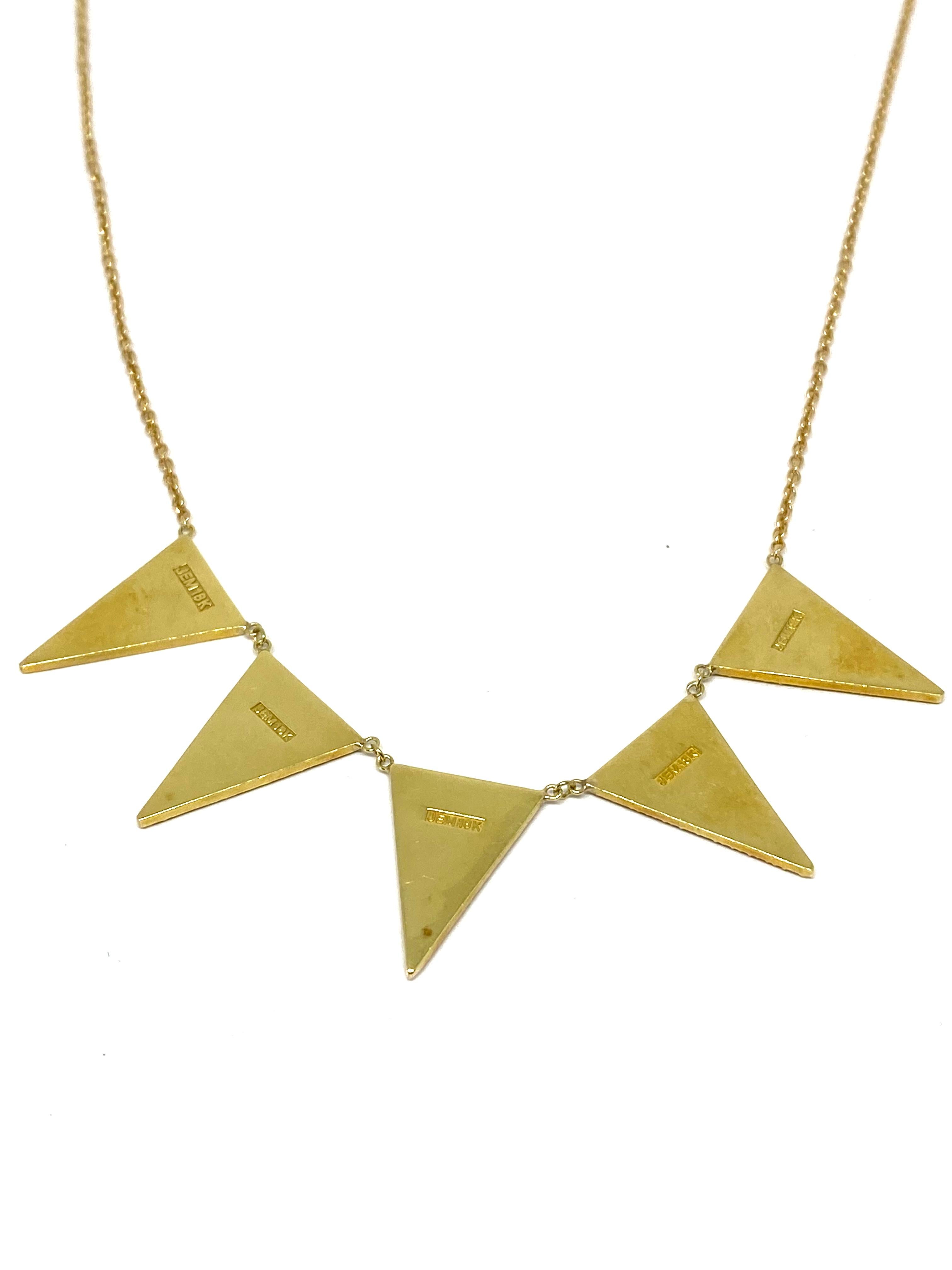 Jennifer Meyer 18K Yellow Gold and Diamond Triangle Necklace  In Excellent Condition In Beverly Hills, CA